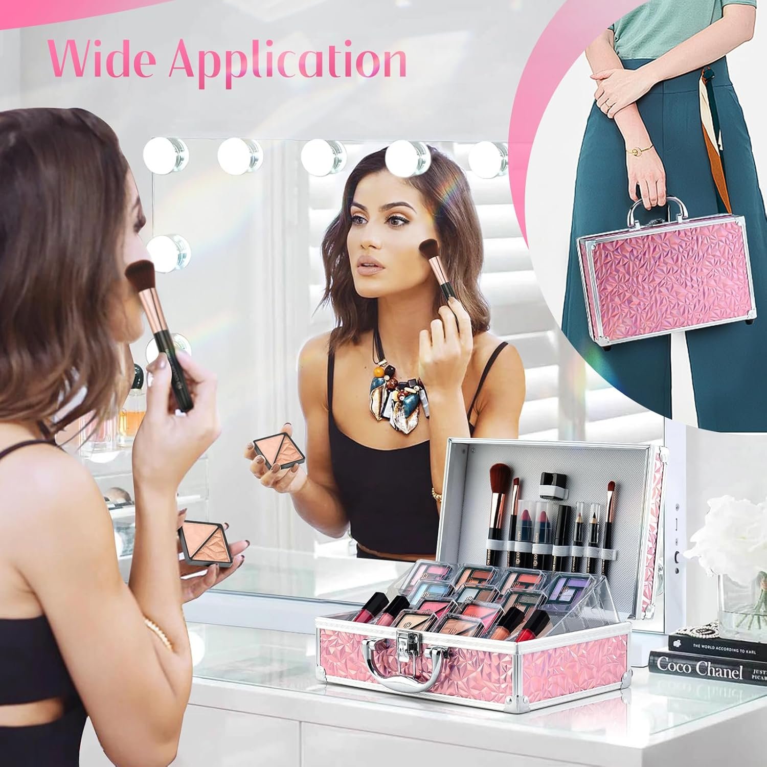 Color Nymph Starter Makeup Kit for Tweens Girls, Train Case for Women Full Kit with Eye Shadow, Lipstick, Blush, Brushes, Lipgloss, Mascara, Brow Wax and Mirror Pink Full Starter Cosmetics Set - Image 5