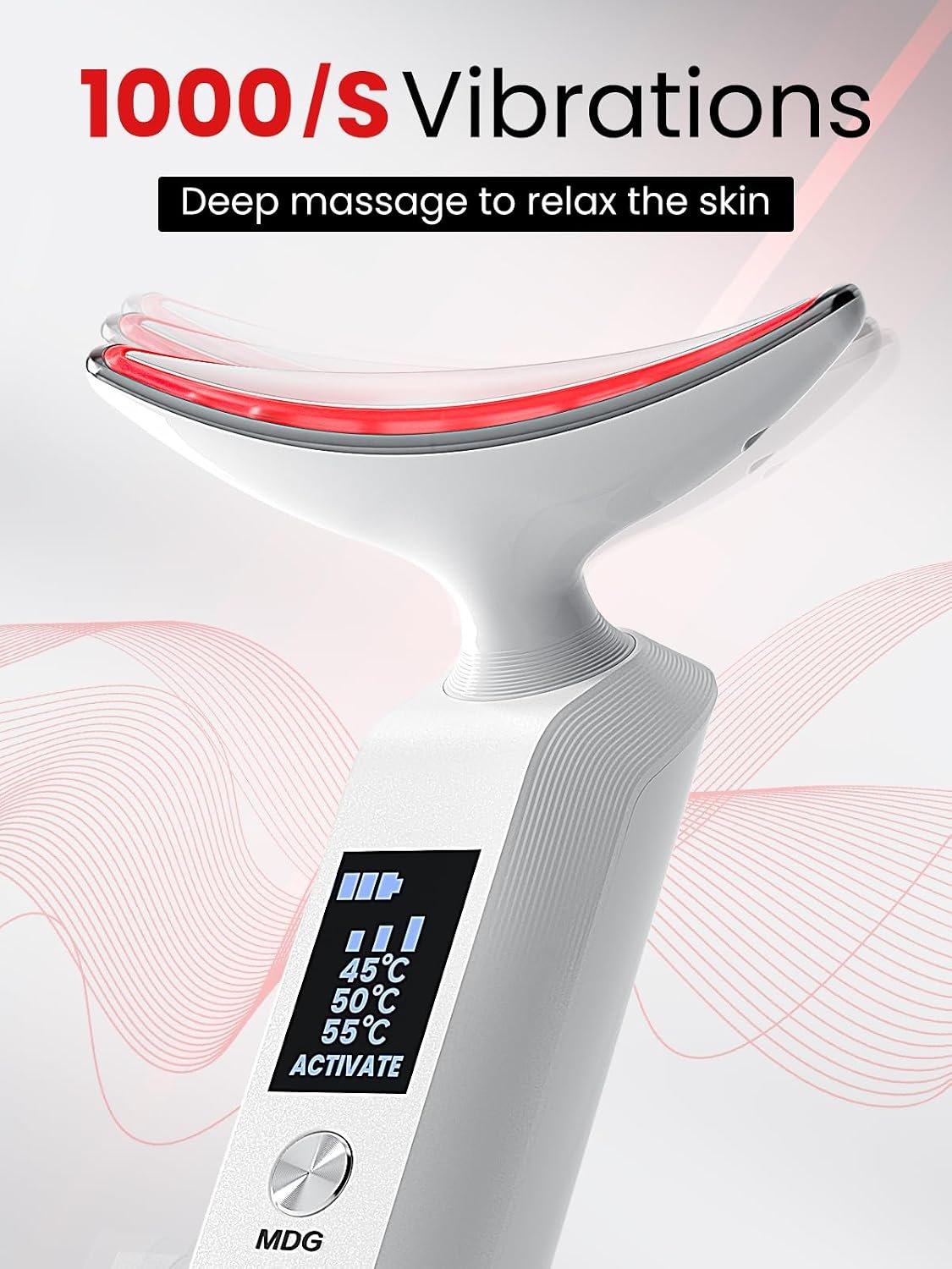 Facial Neck Massager Portable Charging Dock - 3 Heat Settings, Vibrating Face Massage, 9-Color LED Light & 72Hrs Battery | Home Spa Travel Skincare - White - Image 3