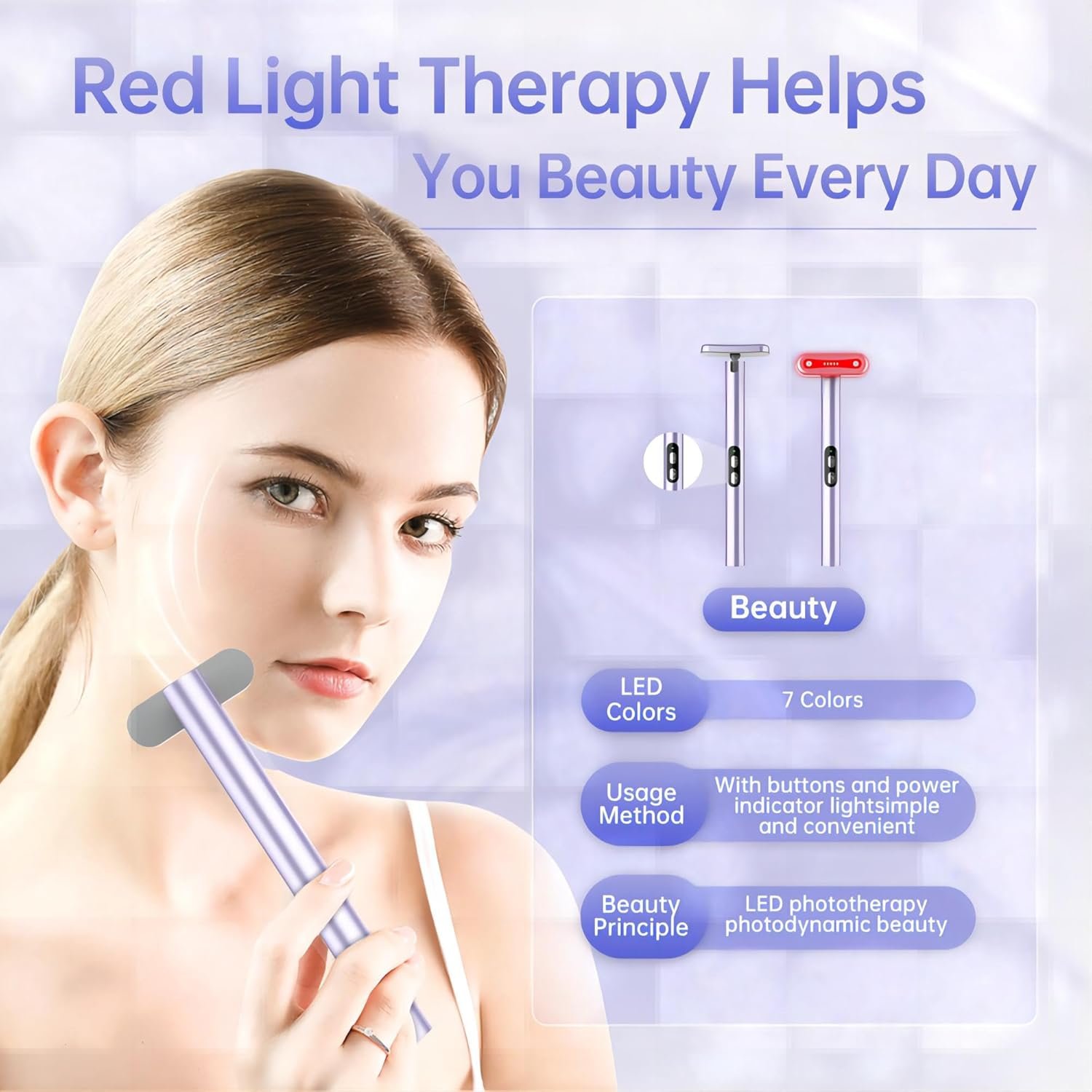 Light-Therapy-Wand, Red Light Therapy for Face and Neck Facial Wand 7 in 1 Led Beauty Wand Red & Blue Rejuvenation Face & Eye Massager Skincare Tool - Image 4