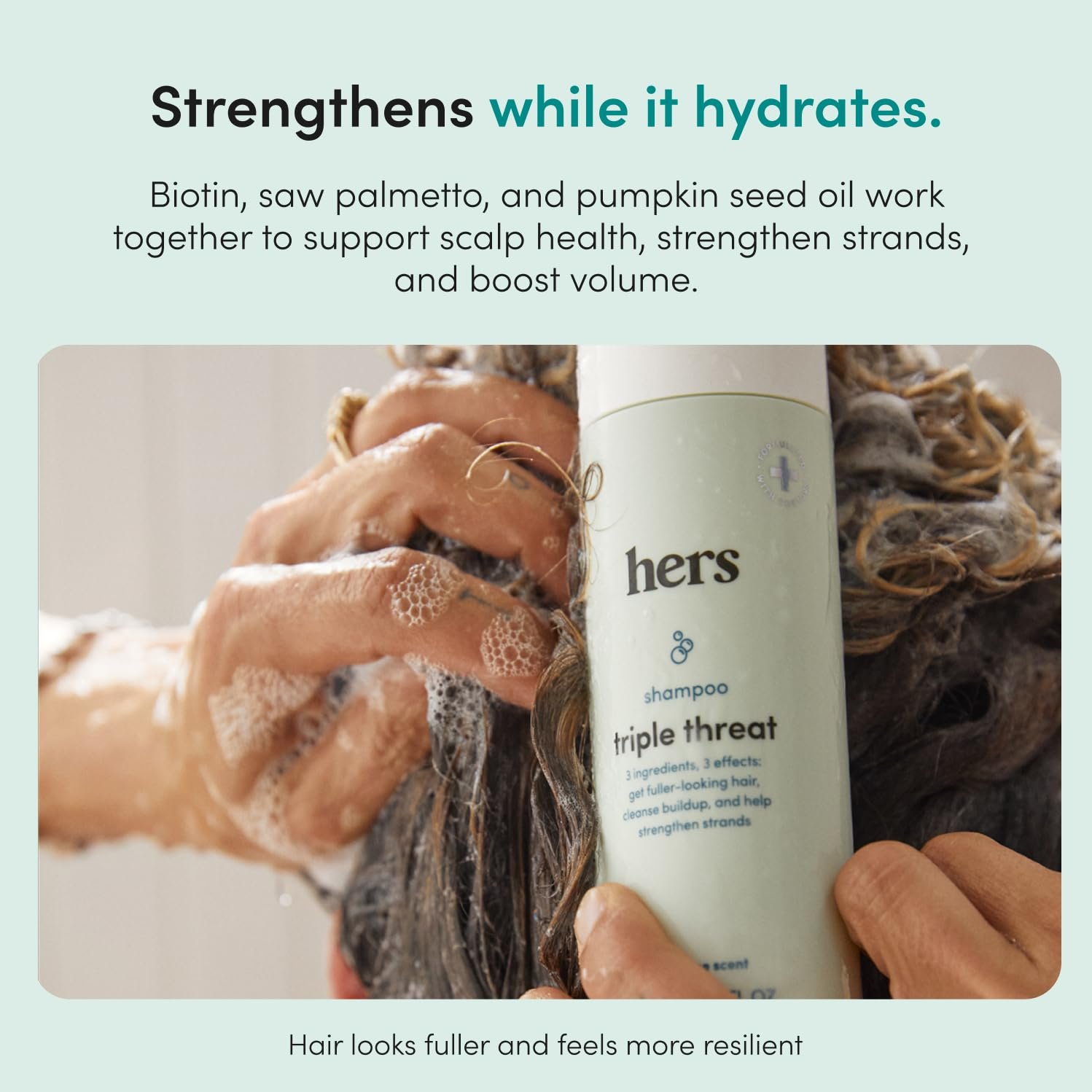hers Triple Threat Shampoo & Conditioner Set - Biotin, Saw Palmetto, & Pumpkin Seed Oil Formula - Thickens & Hydrates - Color-Safe, Paraben-Free, Vegan - Napa Rose Scent - 6.4 Fl Oz, 2 Count - Image 3