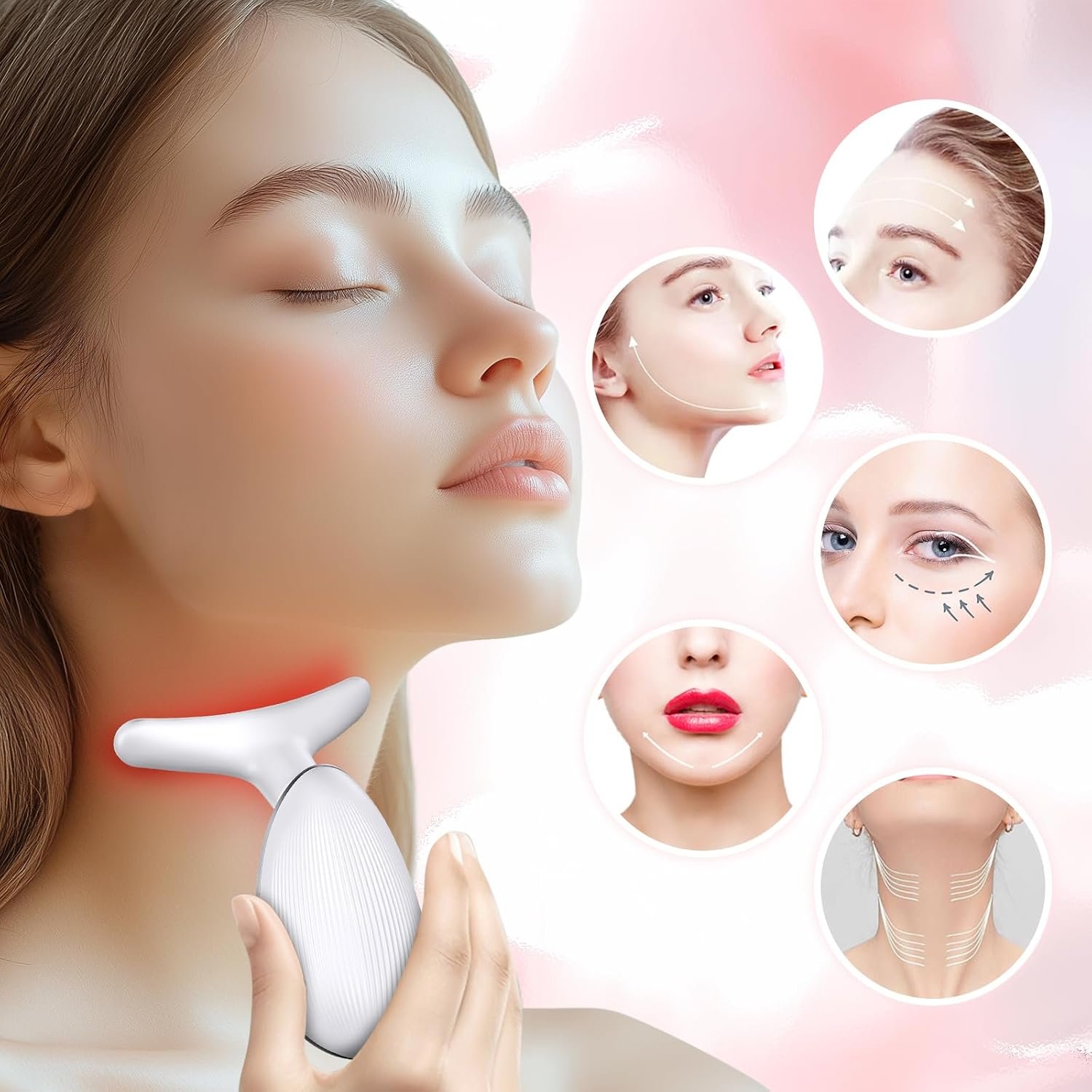 Neck Facial Massager, Light Face Neck Massager for Skin Care, Multifunctional Facial Skincare Tools with Vibration, at Home - Image 3