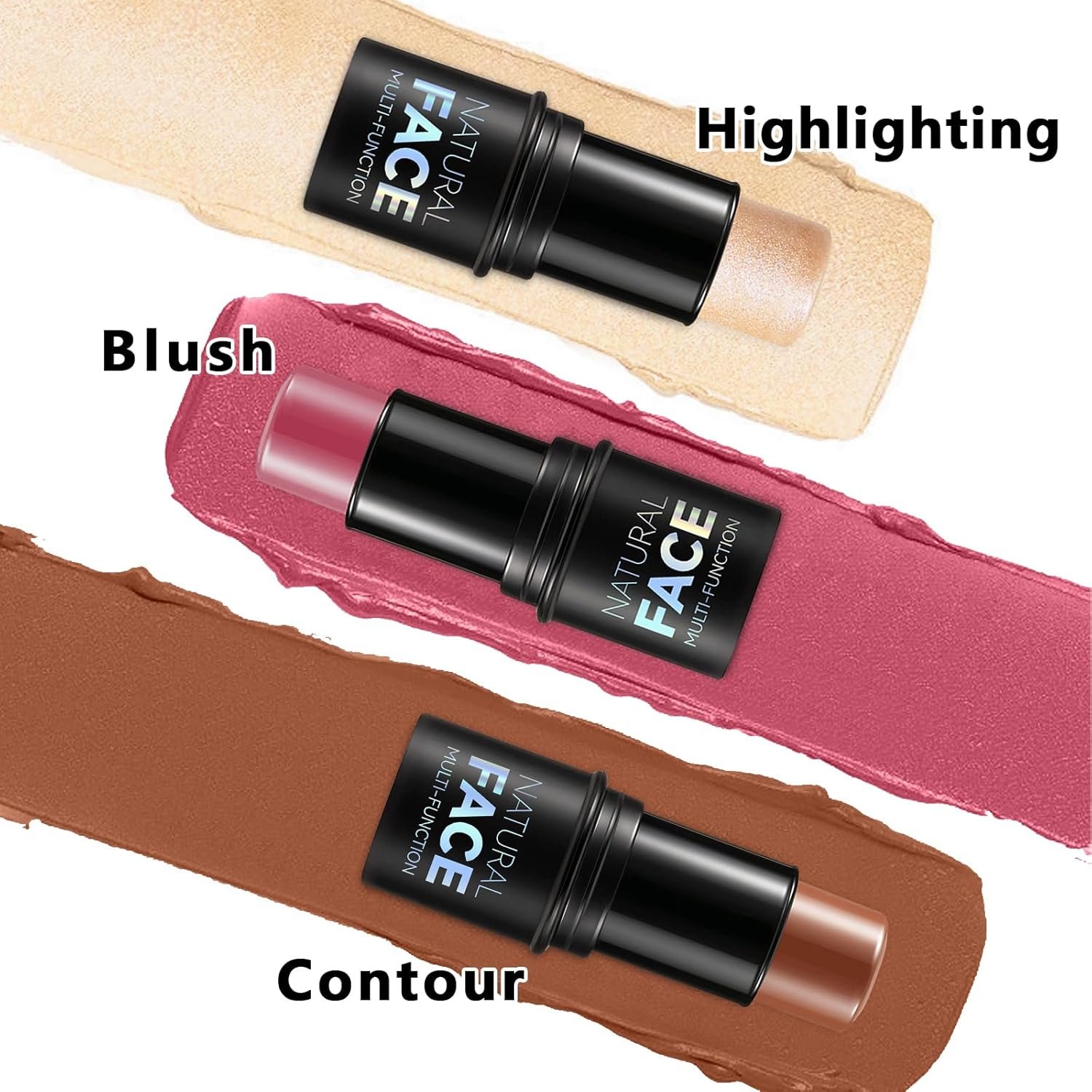 3Pcs Cream Contour Stick Makeup Kit, Shades with Highlighter, Blush and Bronzer Contour Stick for Sculpt the Cheeks, Long Lasting, Waterproof, Matte & Dewy Finish (LIGHT FAIR(8+10+12)) - Image 2