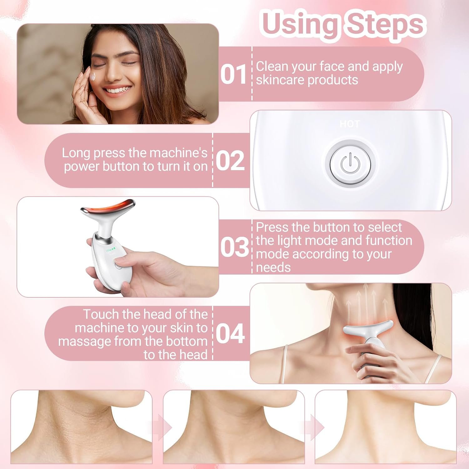 Neck Facial Massager, Light Face Neck Massager for Skin Care, Multifunctional Facial Skincare Tools with Vibration, at Home - Image 6