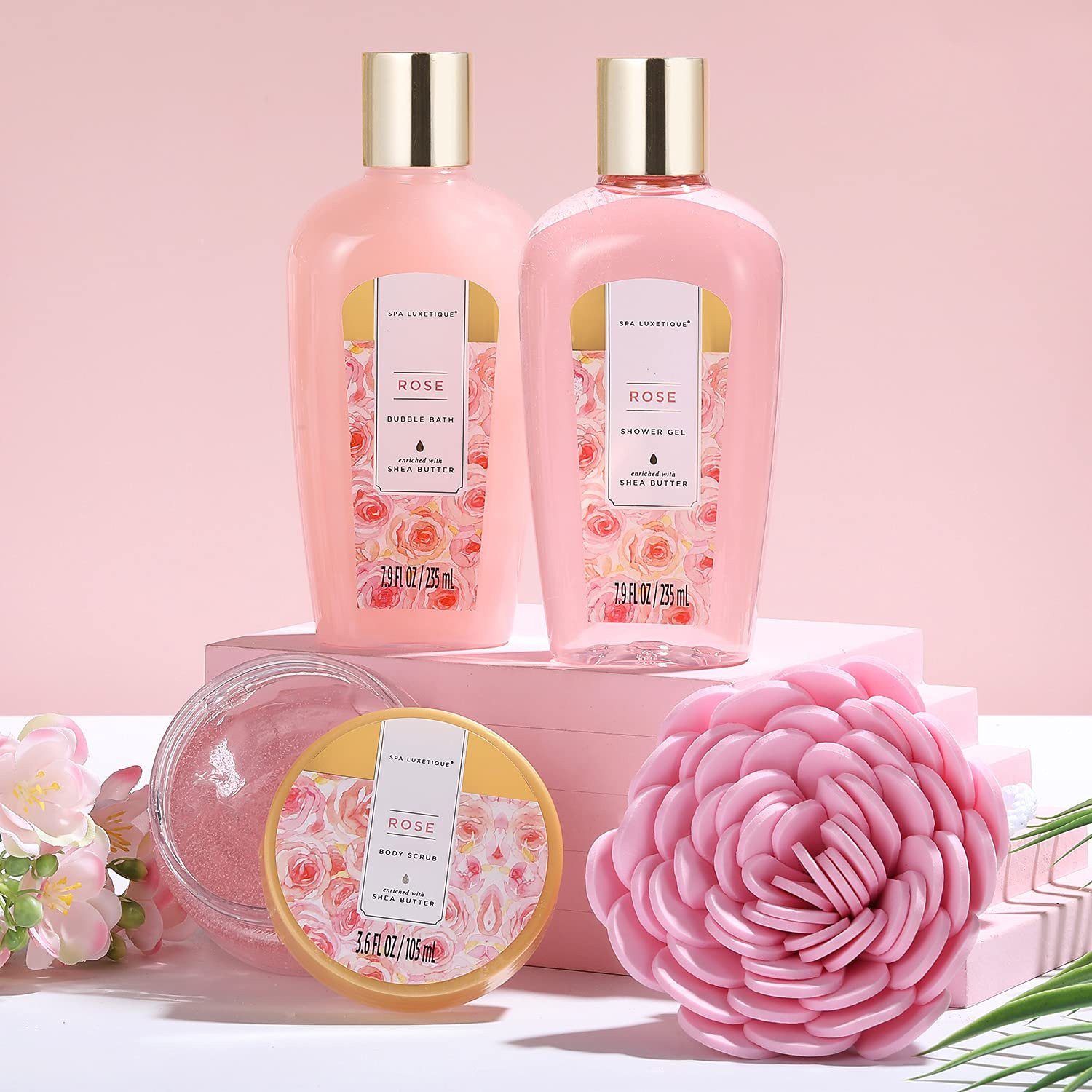 Spa Luxetique Spa Gift Baskets for Women, 12 Pcs Rose Presents Set with Bubble Bath, Bath Bombs, Body Lotion, Hand Cream, Christmas Gift Basket for Mom - Image 3