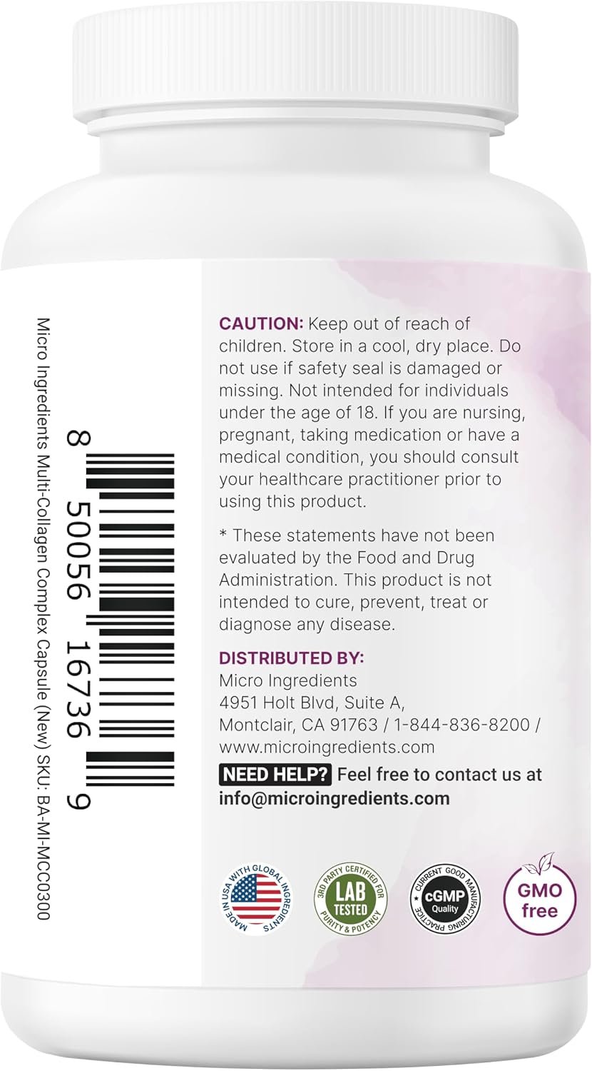 Micro Ingredients Multi Collagen Pills, 240 Capsules | Type I, II, III, V, X | Hydrolyzed Peptides with Biotin, Hyaluronic Acid, & Fat Soluble Vitamin C Complex | Non-GMO, Filler Free - Image 8