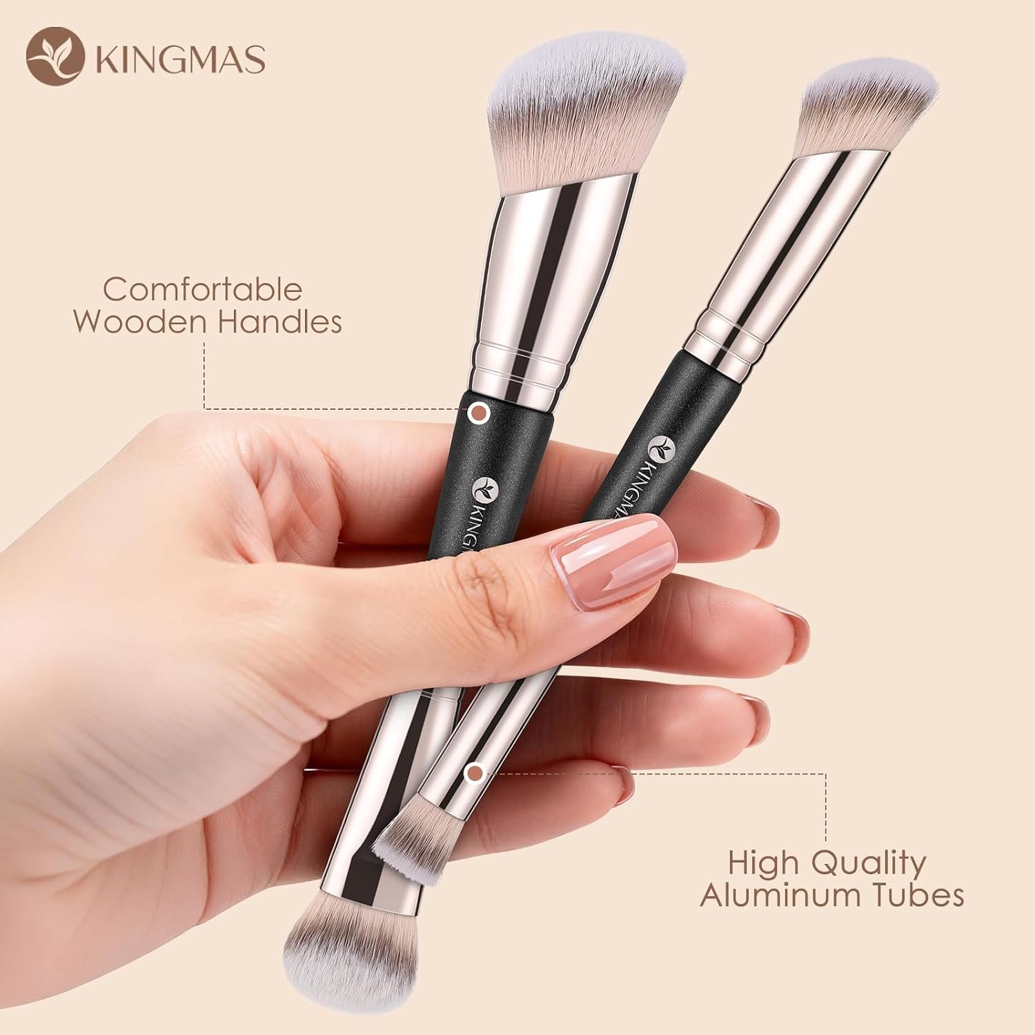 KINGMAS Foundation Concealer Brushes, 2PCS Premium Dual Ended Makeup Brush Set for Powder and Liquid Contour Blending Bronzer Concealer Cream Blush Brush - Image 7