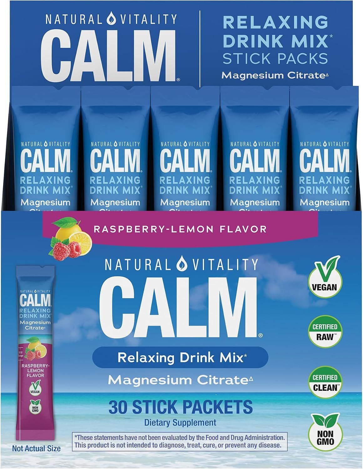 Natural Vitality Calm, Magnesium Citrate Supplement, Anti-Stress Drink Mix Powder - Gluten Free, Vegan, & Non-GMO, Raspberry Lemon, 0.12 oz, 30 Packets - Image 2