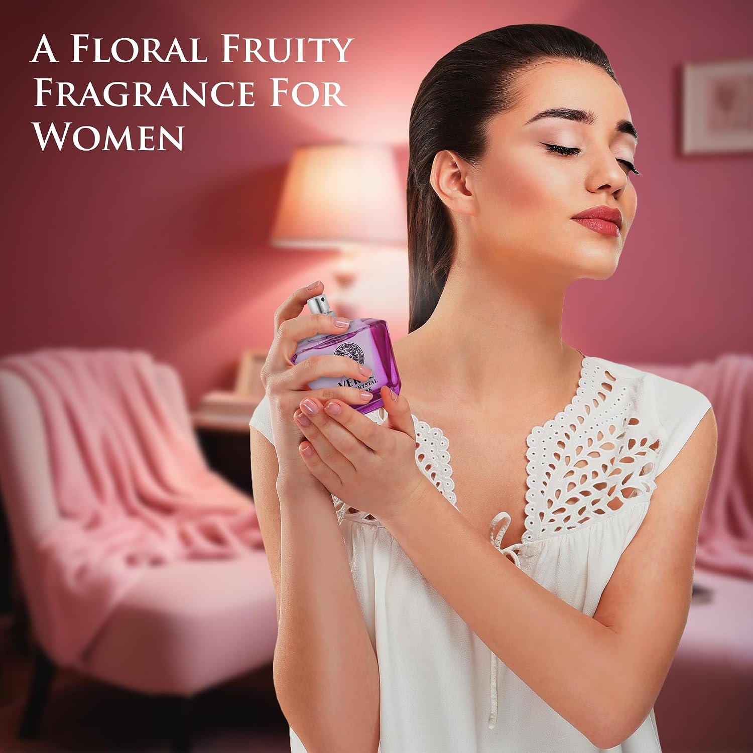 Verse Pink Crystal Intense for Women 3.4 fl Oz - Fruity & Floral Scents of Raspberry, Peony, Magnolia & Lotus Flowers - Base Notes of Amber, Vibrant Musk & Deep Mahogany Wood - Elegant 100ml Bottle - Image 6