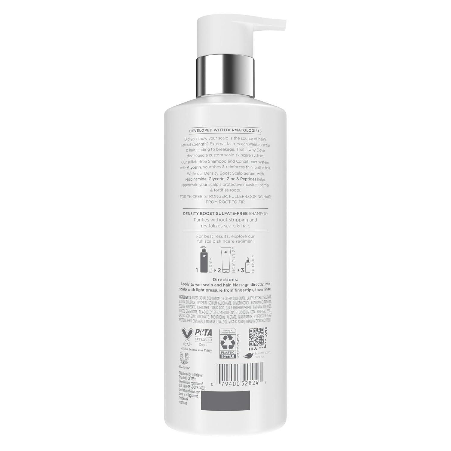 Dove Derma Scalp Density Boost Shampoo 1 ct With Glycerin, Sulfates And Zinc + Peptides For Hair Loss And Breakage 16 oz - Image 2