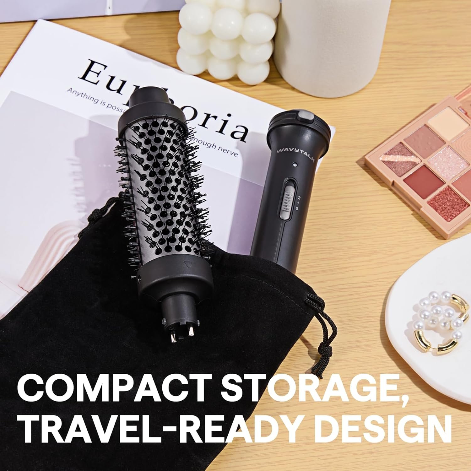 Wavytalk Thermal Brush, 1 1/2 inch Heated Round Brush with Detachable Head, Velvet Pouch and Dual Voltage for Travel, Easy to Create Blowout Look, Classic Black - Image 7