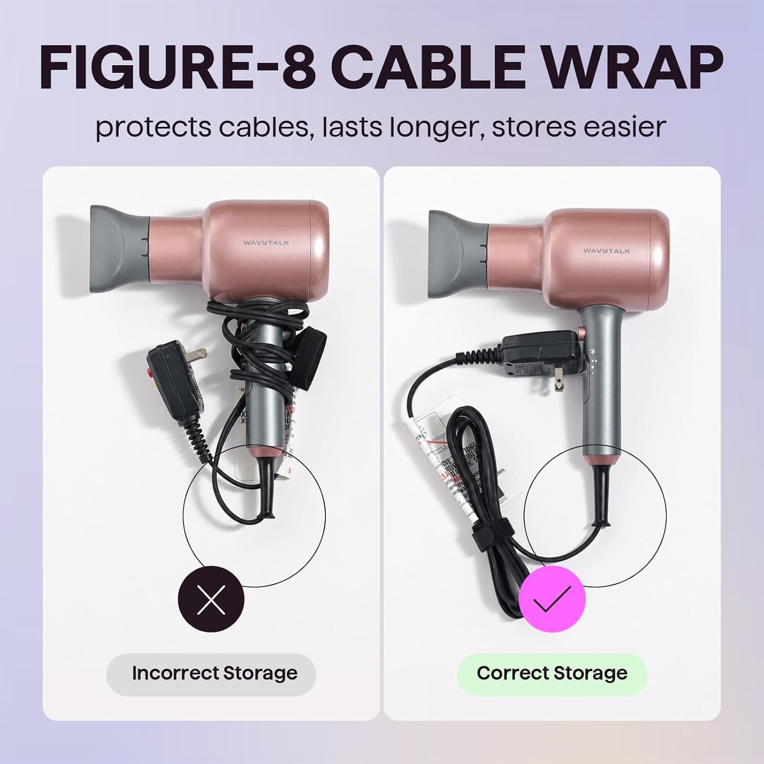 Wavytalk Hair Dryer, Blown Away Ionic Hair Dryer for Curly Hair with Diffuser, 1875W Fast Drying Blow Dryer with Ceramic Technology, 3 Attachments for All Hair Types, Light and Quiet, Rose Gold - Image 9