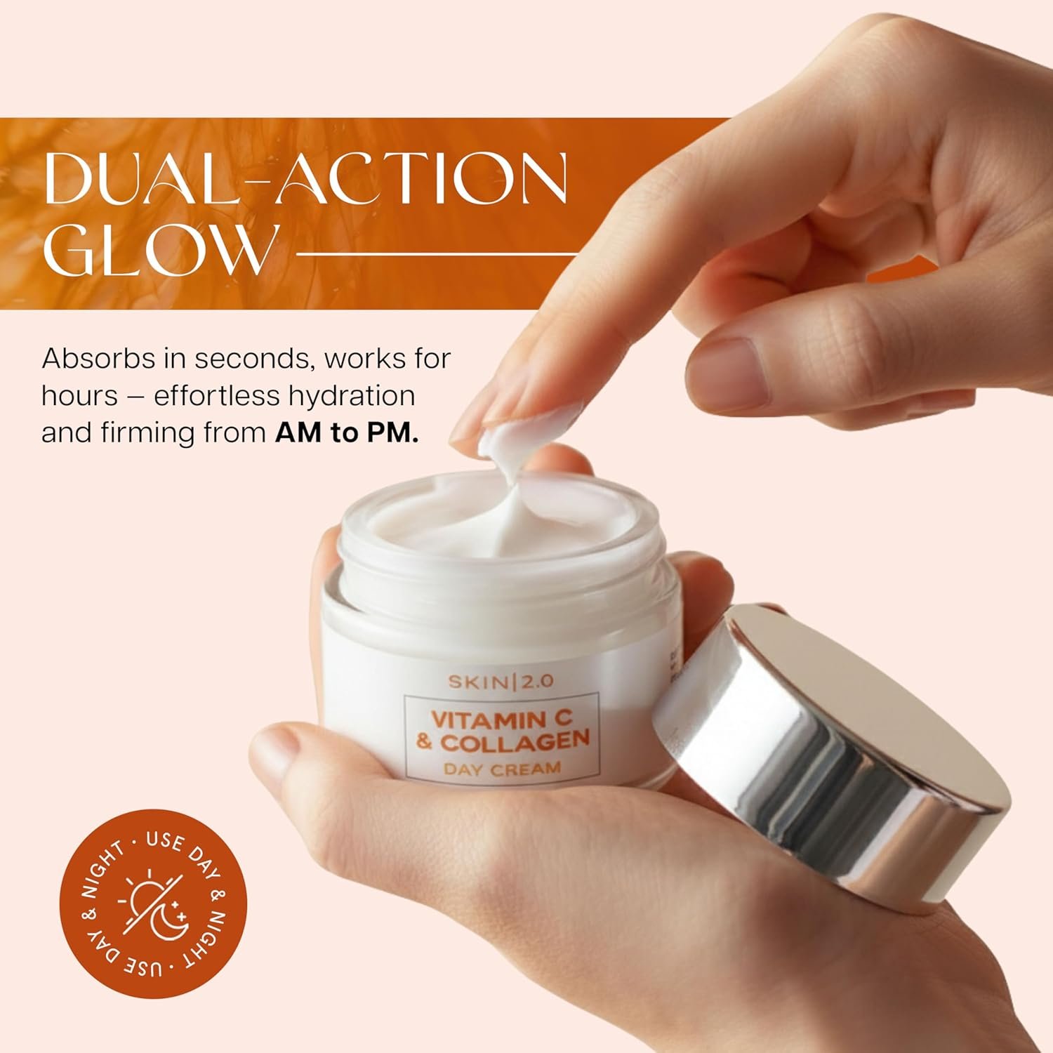 Skin 2.0 Vitamin C & Collagen Face Moisturizer – Anti Aging Day & Night Cream for Smooth & Radiant Skin, Firms & Restores Dull Complexion – Dermatologist Tested, Korean Skin Care Set, Vegan – Duo Pack - Image 3