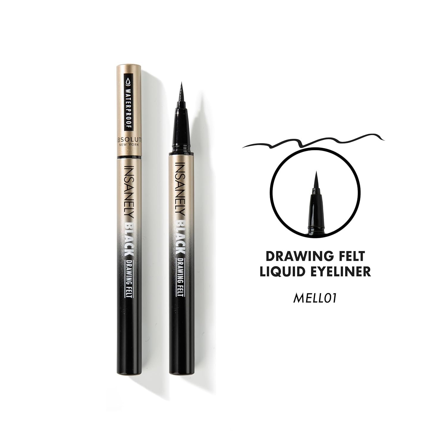 Absolute New York MELL01 Insanely Black Drawing Felt Liquid Eyeliner, Waterproof and Smudegeproof, Long Lasting, Contact Lens Friendly Liquid Eyeliner - Image 3