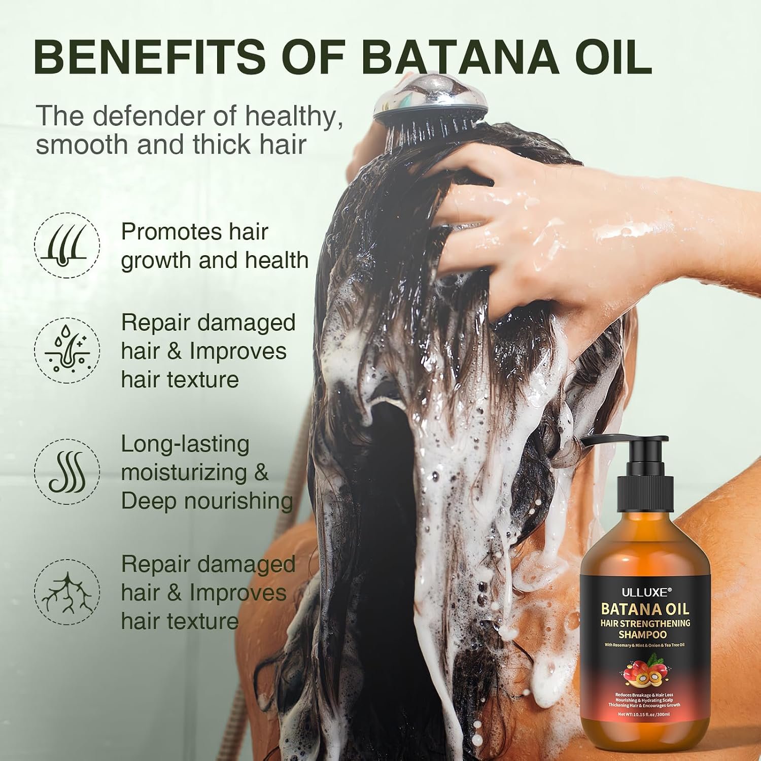 Batana Oil Hair Growth Shampoo, Sulfate Free Strengthening Shampoo for Women & Men with Thinning Hair & Hair Loss, Infused Rosemary & Mint Nourishes Hair Scalp, for All Hair Types, 10.15 fl.oz - Image 3