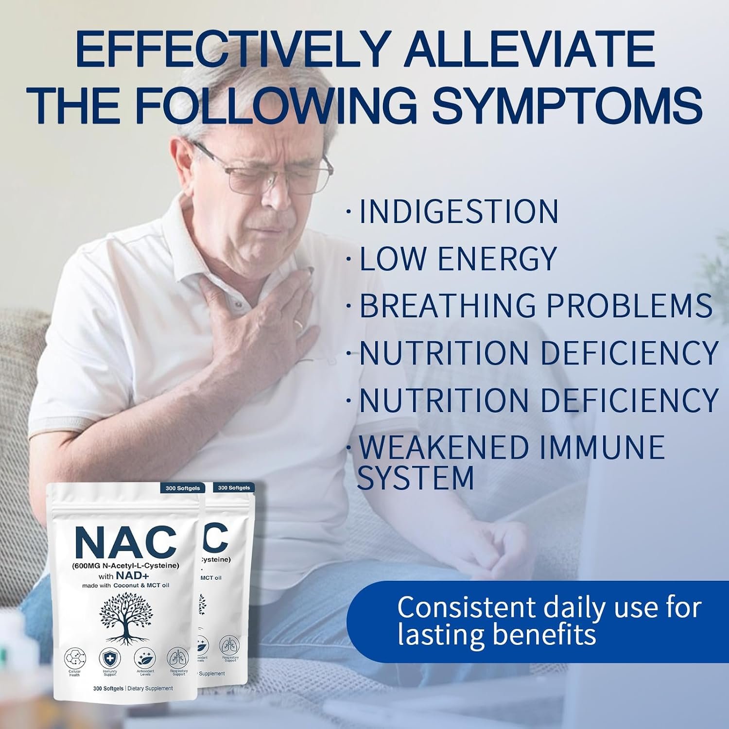 NAC 600mg Non-GMO, Gluten Free,Organic NAC Supplement N-Acetyl Cysteine Capsules with NAD+ for Cellular & Lung Health, 300 Softgels - Image 6