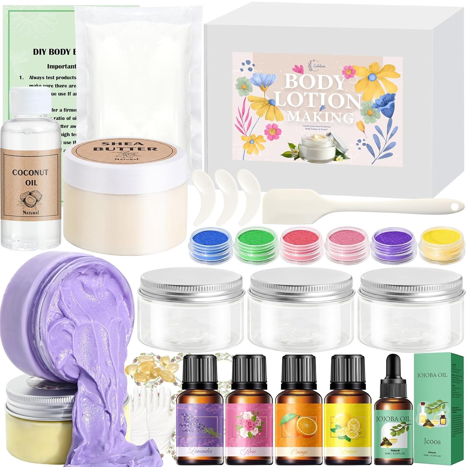 Whipped Body Butter Making Kit- Shea Butter Lotion Making Kit for Women, DIY Shea Moisture Lotion with Jojoba oil, Coconut Oil, Natural Whipped Body Butter Maker Skin Care Gifts for Women
