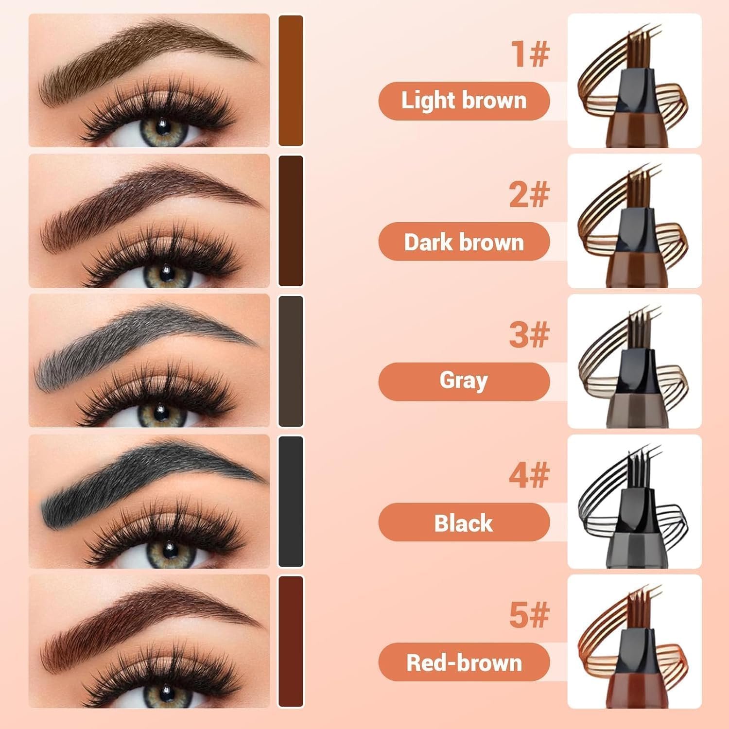 Microblading Eyebrow Pen, Waterproof Four-tip Beard and Eyebrow Pen, Liquid Eyebrow Pencil, Long-Lasting Natural Magic Eyebrow Makeup Fine Stroke Contouring Pencil (Brown) - Image 5