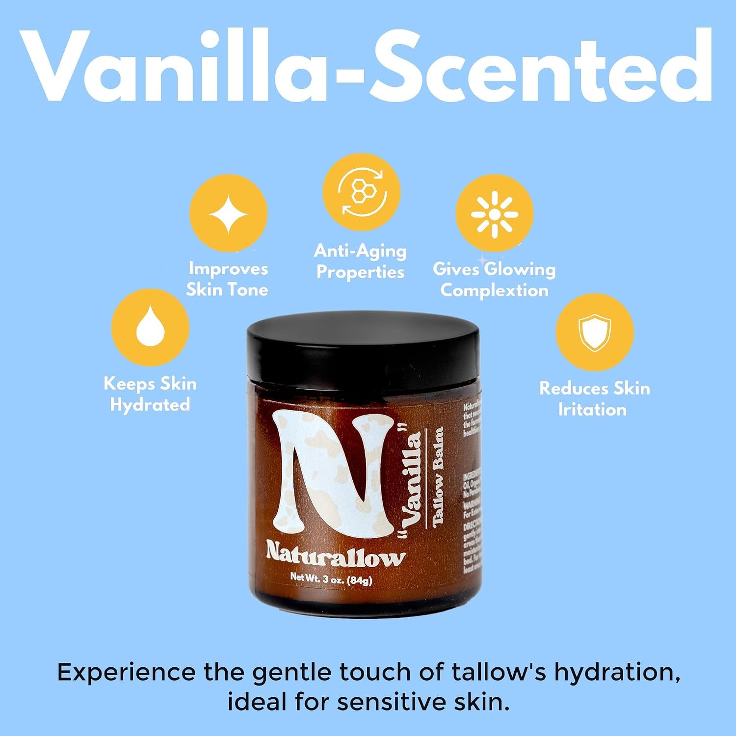 Handmade Tallow Balm for Skin - Organic Vanilla Scented - Multi-Purpose Organic Tallow Balm For Dry Skin, Eczema, Rosacea, Sensitive Skin - Image 3