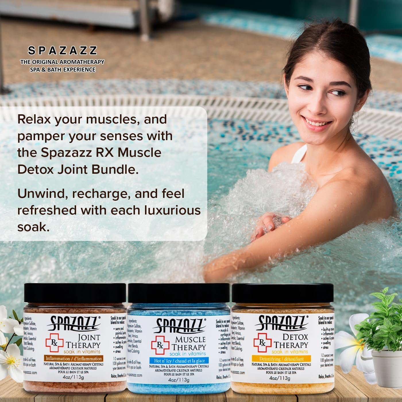 Spa & Hot Tub RX Therapy Muscle Detox Joint Bundle 3 Pack Gift Set - Spazazz Therapeutic Mineral Dead Sea Bath Salt Crystals Collection - Image 6