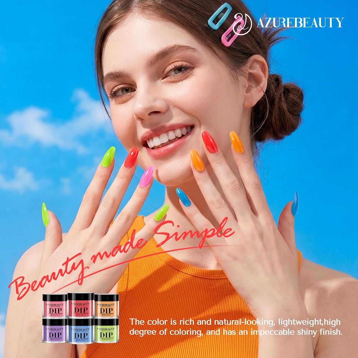 AzureBeauty 6 Colors Vibrant Neon Jelly Dip Powder Nail Kit, Bright Summer Jelly Nail Colors, French Nail Art Manicure DIY, No UV Lamp Required - Image 6