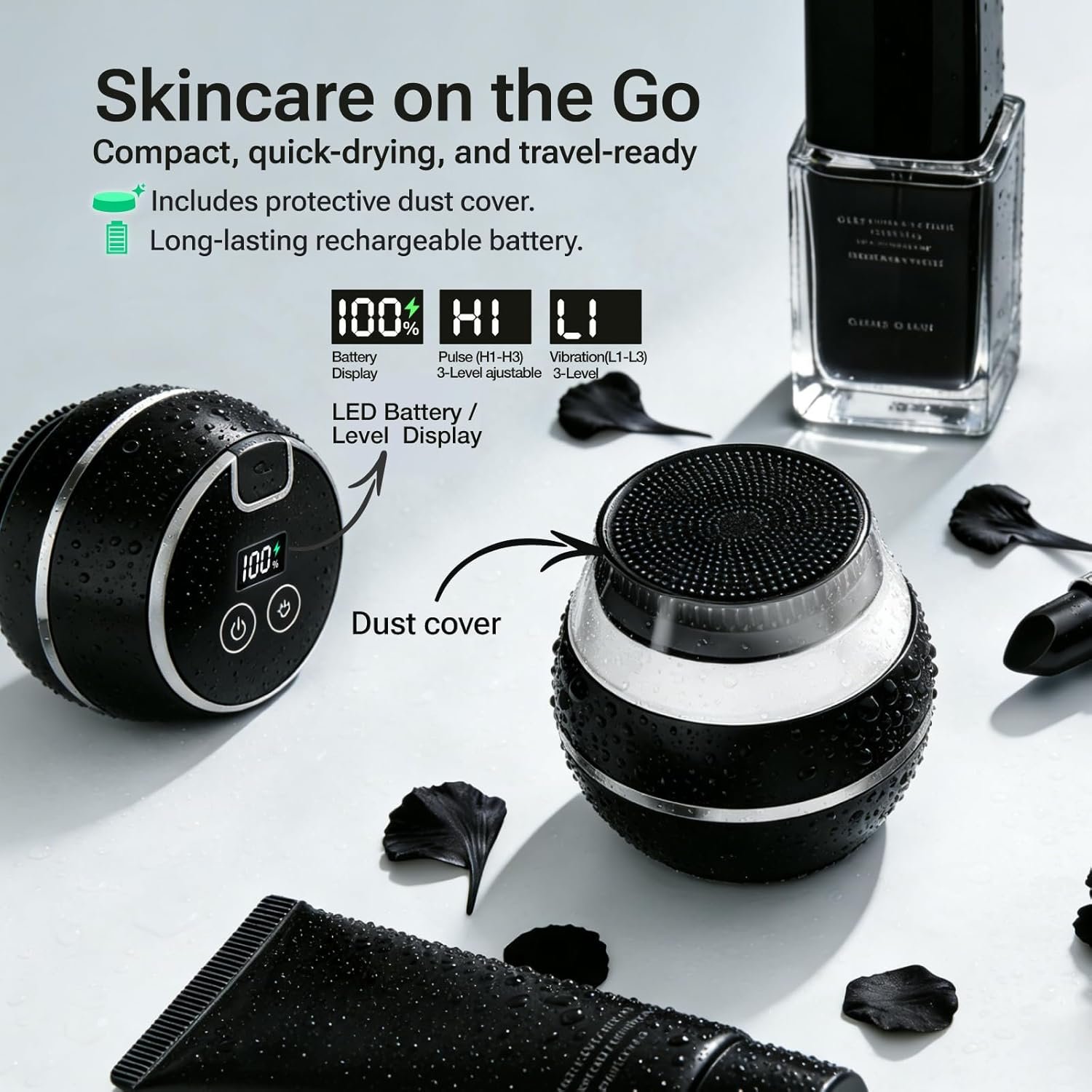 Electric Face Scrubber & Silicone Facial Cleansing Brush - Waterproof Sonic Face Brush Exfoliator with LED Screen, 3 Beauty Light Modes, Rechargeable Face Wash Brush for Deep Cleaning & Massage-Black - Image 7