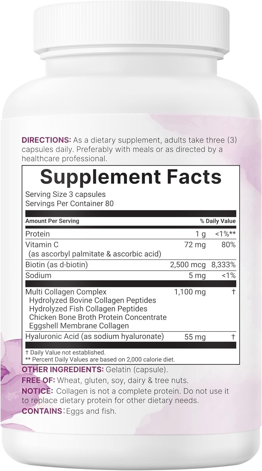 Micro Ingredients Multi Collagen Pills, 240 Capsules | Type I, II, III, V, X | Hydrolyzed Peptides with Biotin, Hyaluronic Acid, & Fat Soluble Vitamin C Complex | Non-GMO, Filler Free - Image 7