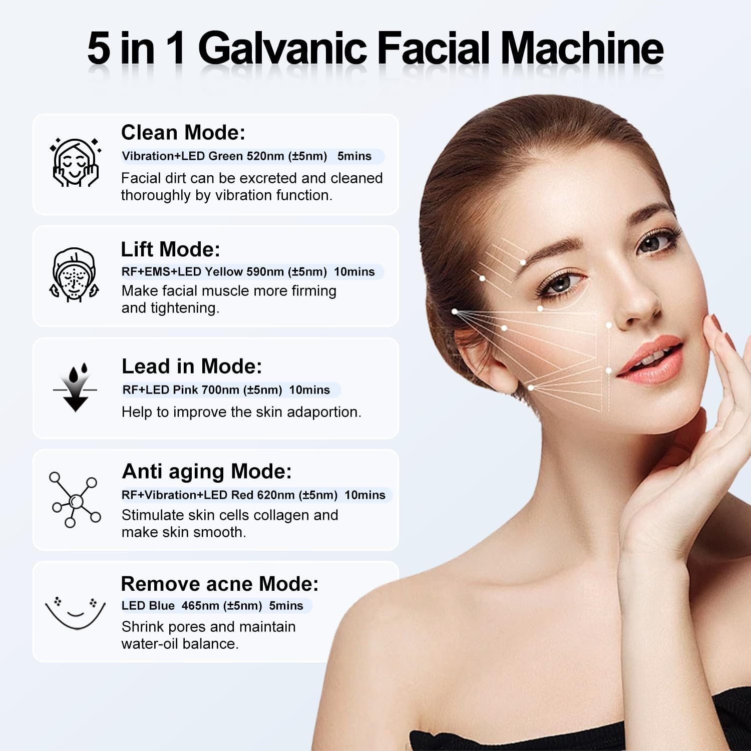 High Frequency Facial Machine Light Theraphy Micro-Current Device, 5 in 1 Multifunctional Facial Massager for Face - Image 2