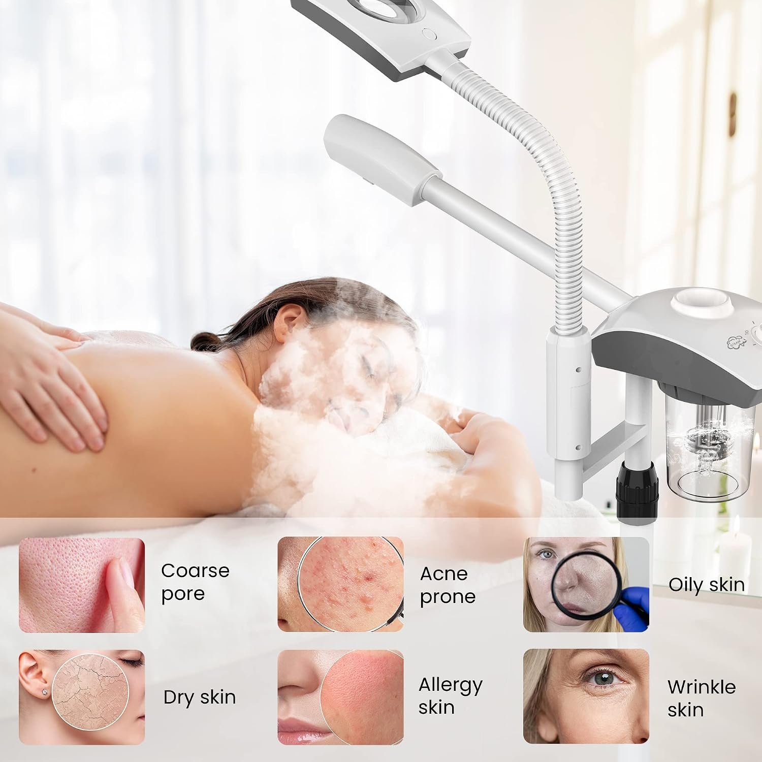 TASALON Professional Facial Steamer Tools for Esthetician, Skin Care and Deep Cleaning, 2 in 1 Face Machine with 3X Magnifying Foldable Arm, Ozone Face Steamer for Facial, Hot Mist Skincare, White - Image 4