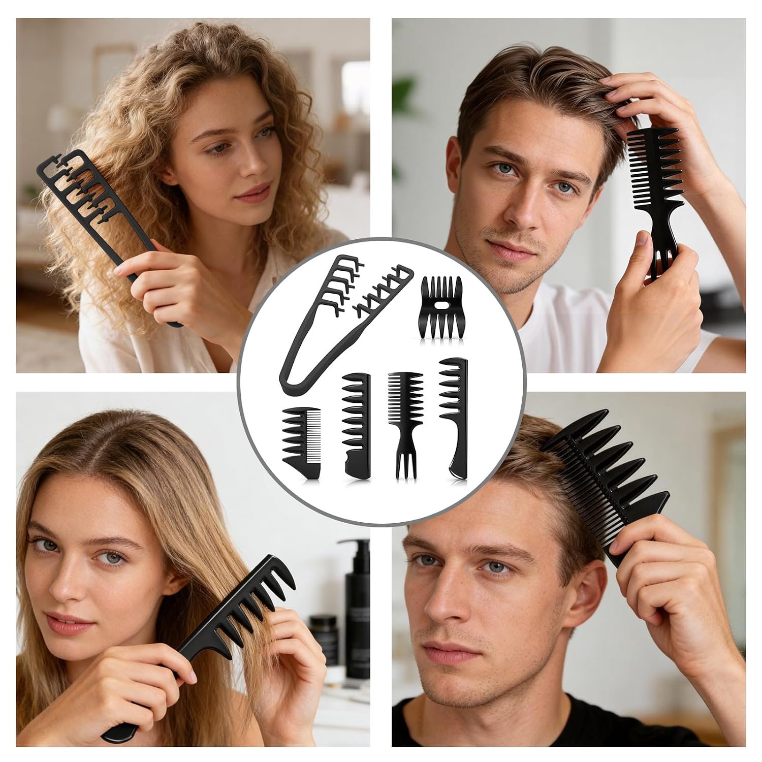 6PCS Texture Comb Wide Tooth Styling Combs for Women Men, Volumizing Texturizing Hair Comb Set for Volume Fringe Parting, ABS Plastic Barber Tool for Quiff Pompadour Slick Back - Image 2
