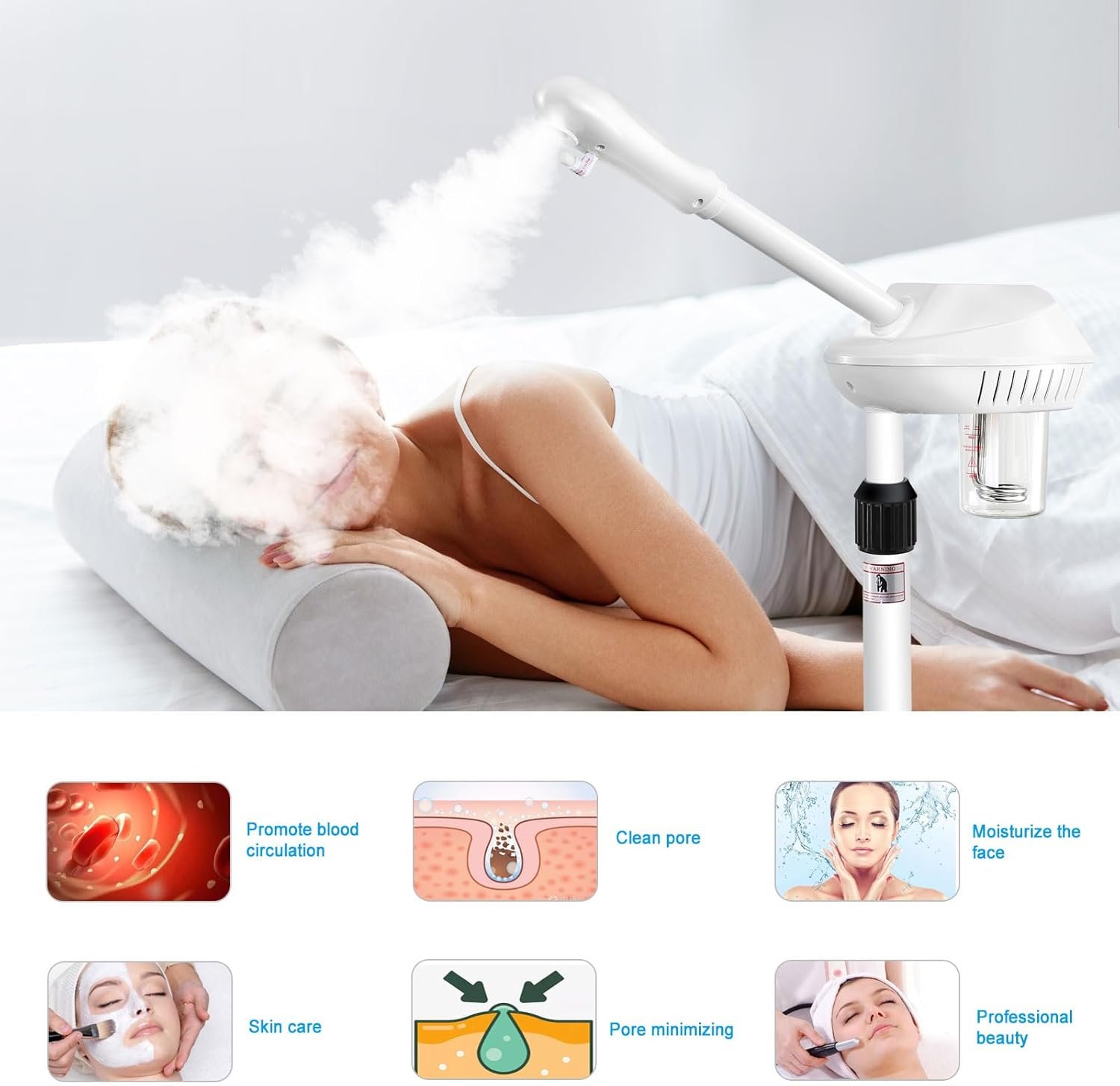 Professional Facial Steamer for Atomization Humidifier Atomizer, Adjustable Height and Angle, Face Steamer Clean Skin Firming Pores and Moisturizing Suitable for a Beauty, Spa, at Home - Image 7