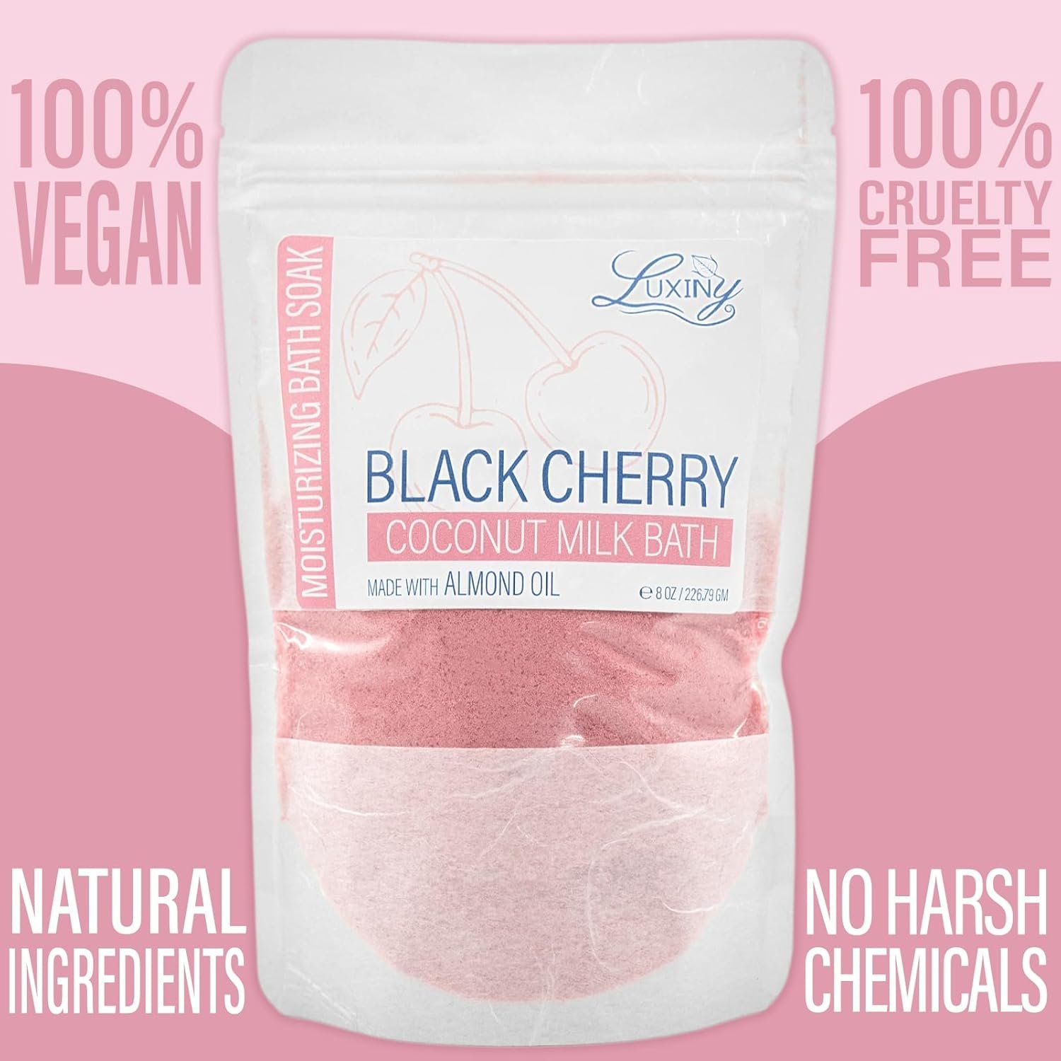 Luxiny Vegan Milk Bath Soak Made with Moisturizing Coconut Milk Powder & Sweet Almond Oil for a Bath Bomb Dust Soothing Fizz & Relaxing Soak, 8 oz. (Black Cherry) - Image 3