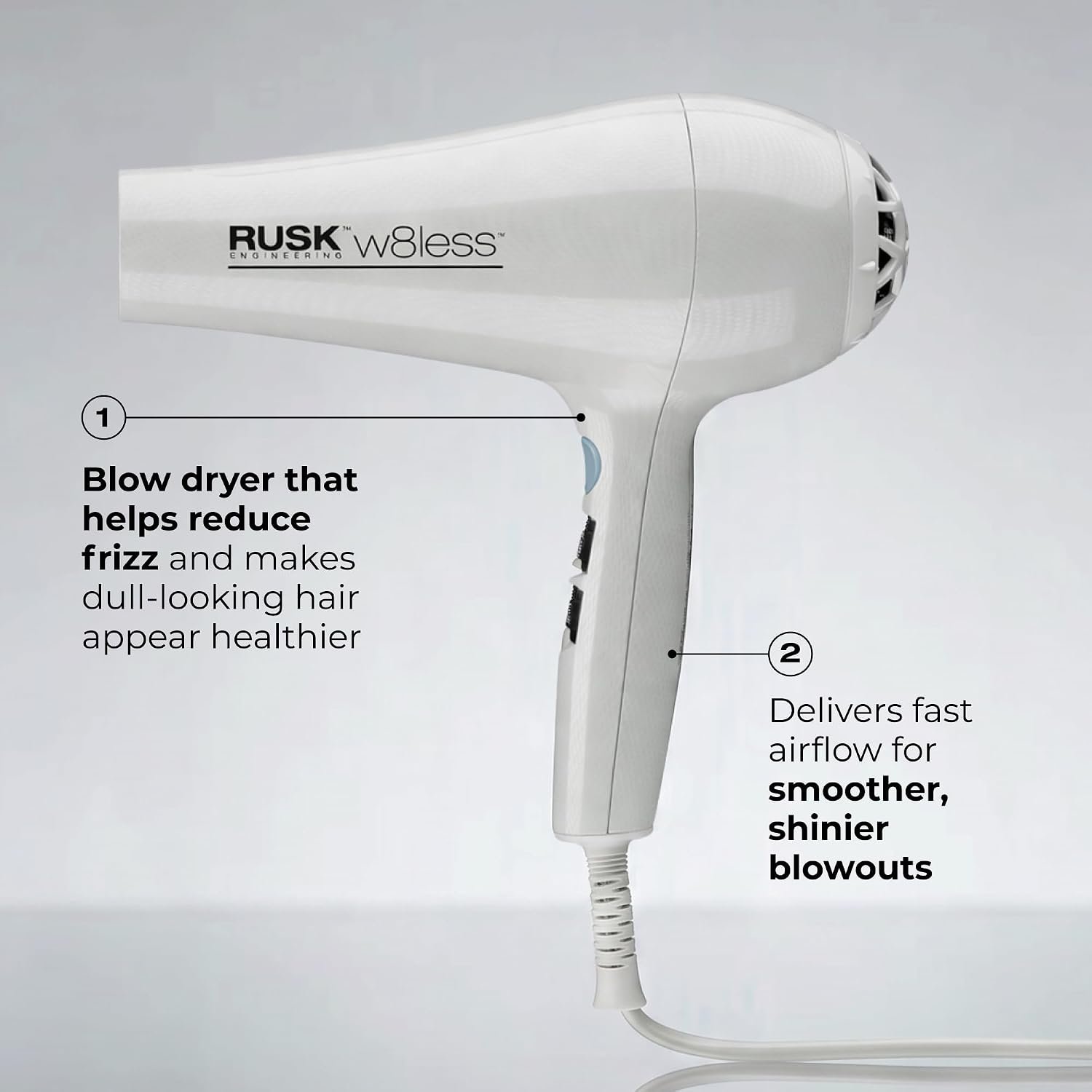 RUSK W8less 2000 Watt Ionic Hair Dryer - Ceramic Tourmaline Technology - Lightweight, Professional Blow Dryer for Fast Drying & Frizz Control (1 ct) - Image 4