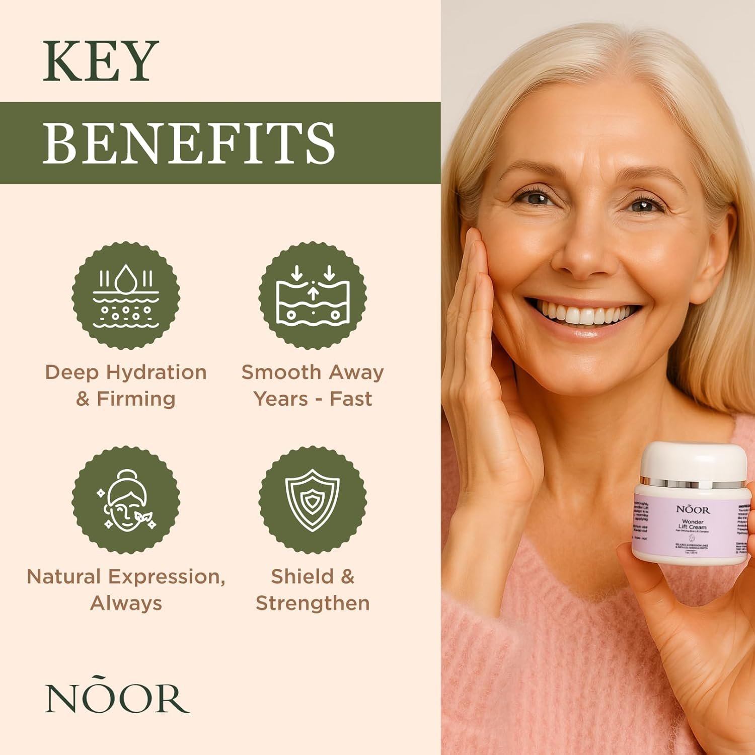 Noor Wonder Lift Cream for Women, Natural Anti-Aging Wrinkle teatment with Syn-Ake natural blend Promotes Anti Aging and Significantly Less Wrinkles In As Little As A Few Days - Image 2