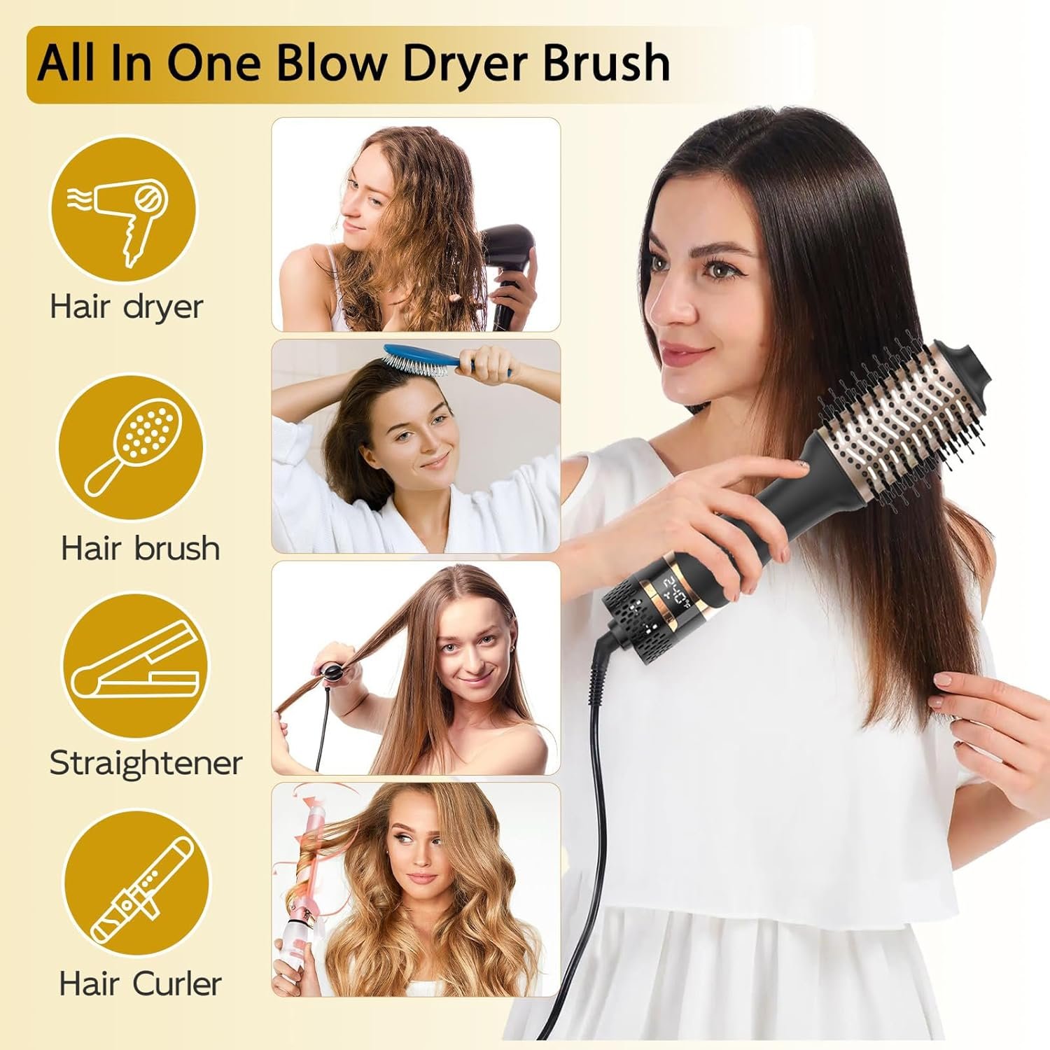 Nicebay Hair Dryer Brush, Blow Dryer Brush for Women Fast Styling, One Step Blowout Brush Hair Dryer with Display Screen-Less Frizz, More Shine, Oval Ceramic Barrel, Negative Ion - Image 2