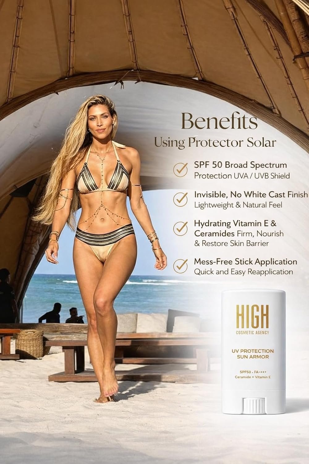 Sun Armor SPF 50 Facial Sunscreen Stick | Broad-Spectrum UVA & UVB Protection | Invisible Finish, Easy Touch-Ups | Vitamin E + Ceramides for Firm, Smooth Skin | Travel-Friendly SPF - Image 2