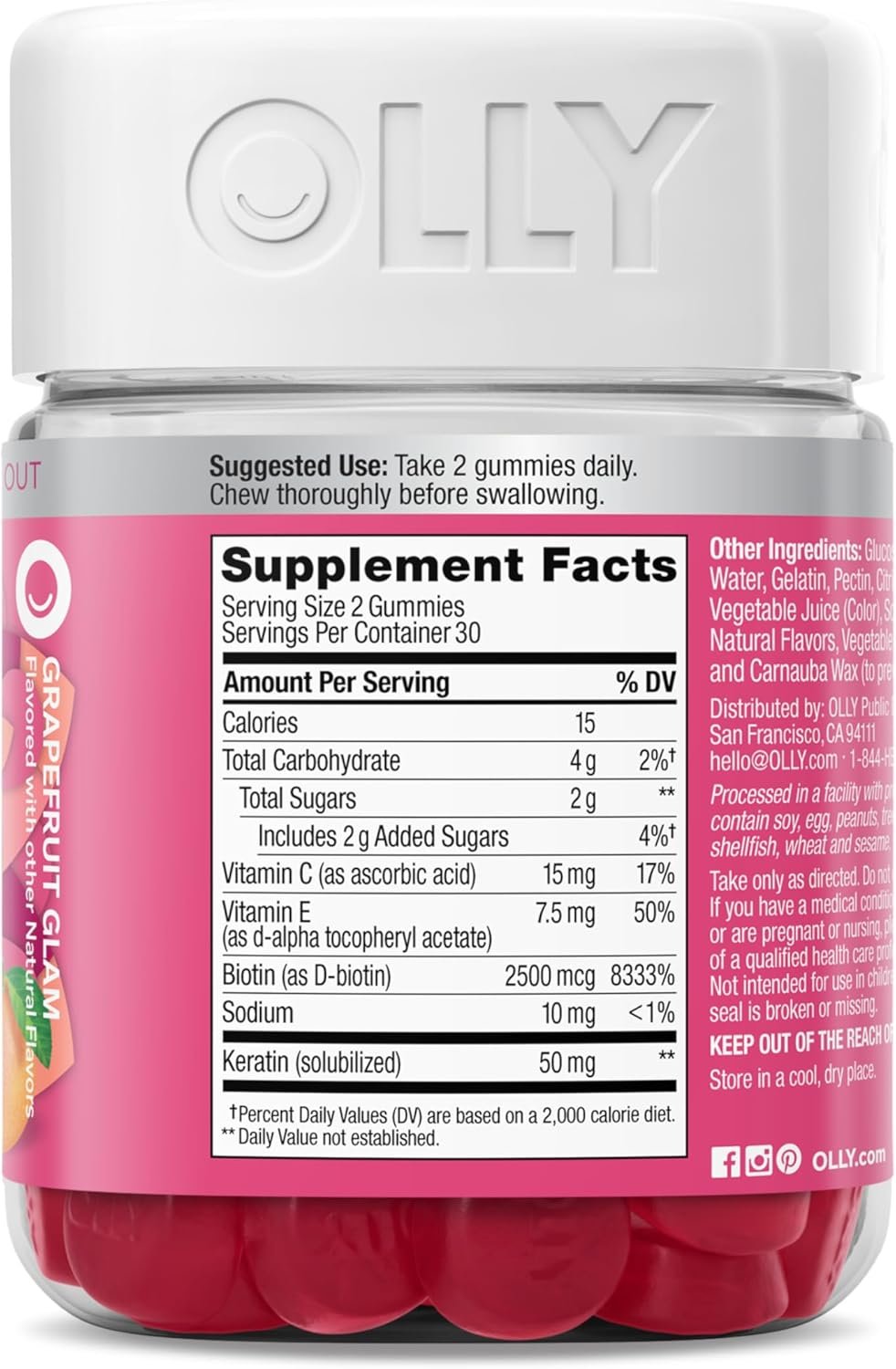 OLLY Hair Skin and Nails Gummies - Undeniable Beauty with Biotin 2500mcg Per 2 Gummies, Keratin & Vitamin C - Supports Healthy Hair, Skin, & Nails - Grapefruit Flavor - 60 Count - Image 10