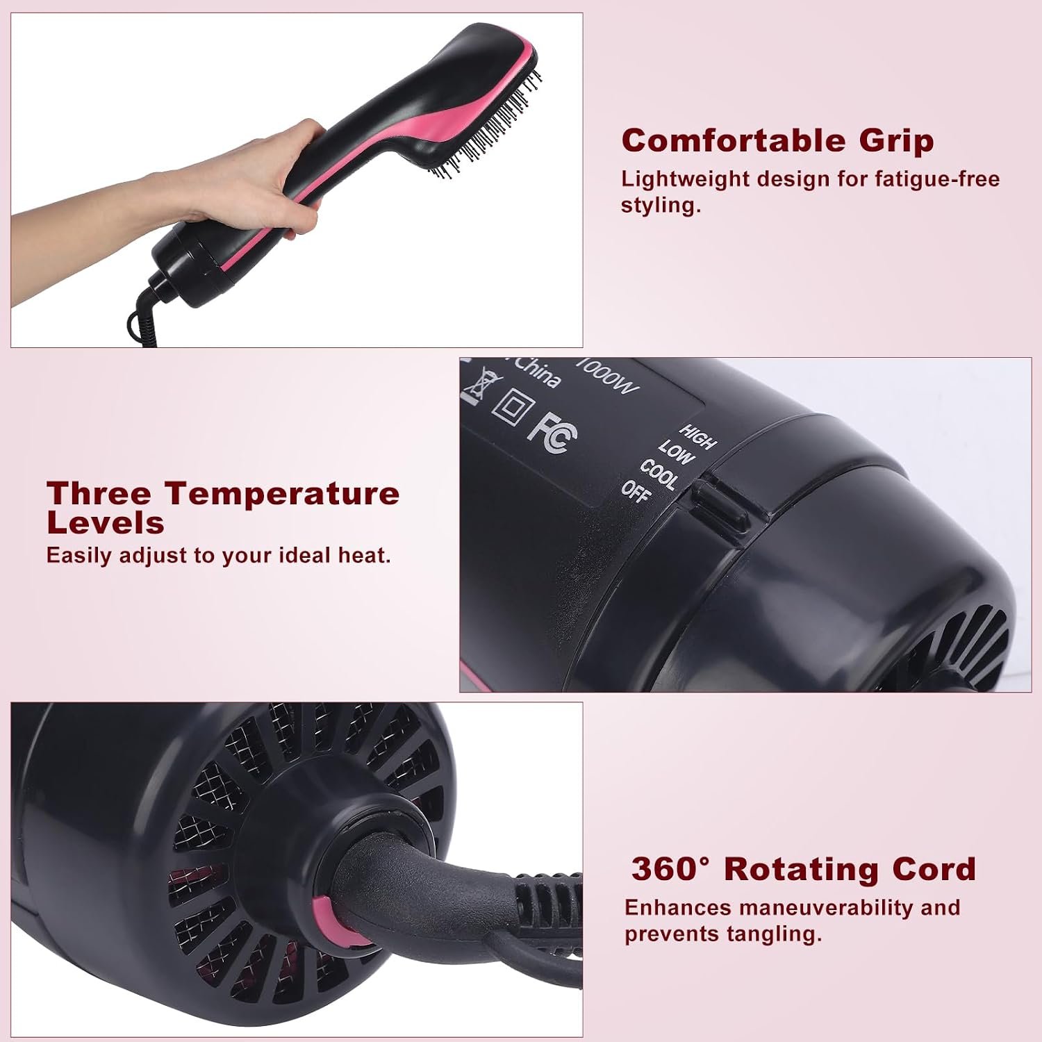 Sonew 2 In 1 Hair Dryer Brush & Straightener Blow Dryer Brush with Negative Ions Detangles & Smooths Hair Reduces Frizz & Static Styler - Image 7