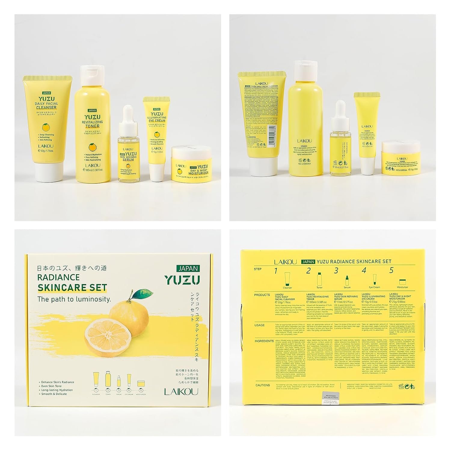 LAIKOU YUZU Skin Care, Skin Care Set with Serum, Cleanser, Toner, Eye Cream, Day & Night Moisturizer for Women Teen Girls Mom Daughter Mother's Day Christmas Birthday Beginner Kit TSA-friendly 5pcs - Image 7
