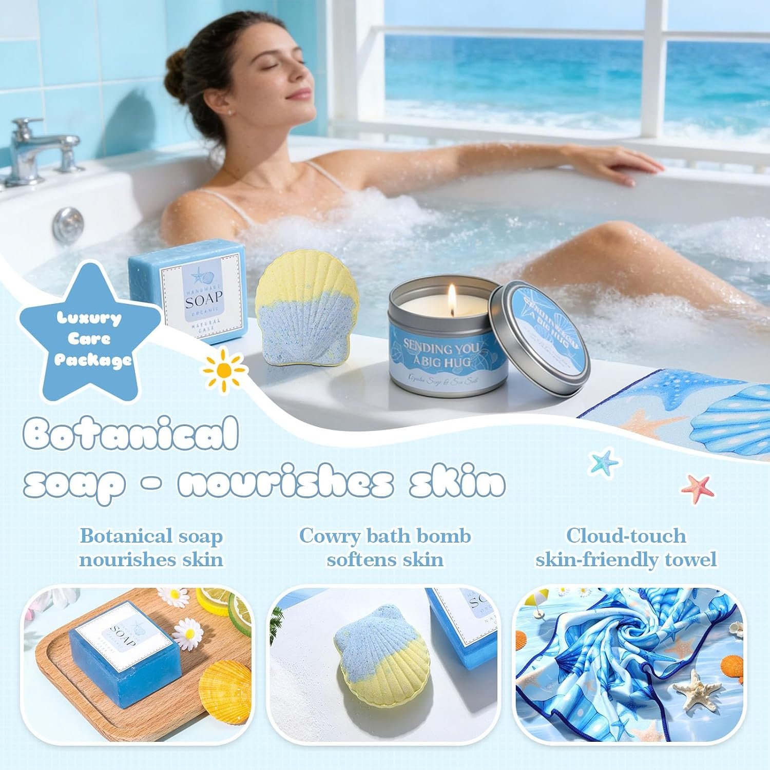 Self Care Gifts for Women,Ocean Birthday Gifts for Women,Spa Care Package | Blue Gift Box,Beach Gift Basket,Relaxation Spa Gifts Set for Women,Get Well Soon Gift,For Mom,Wife,Sister,Her,Best Friend - Image 4