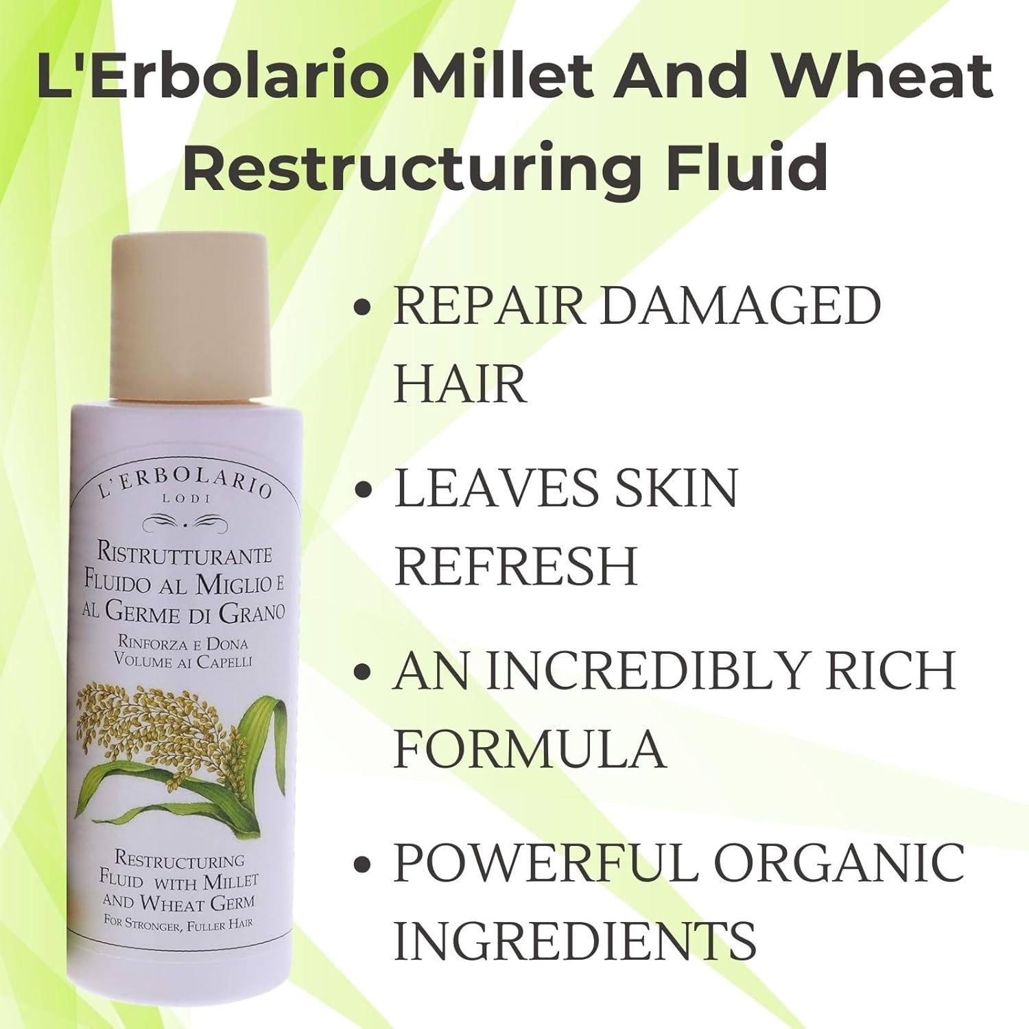 L'Erbolario Millet And Wheat Restructuring Fluid - Re-Compacting And Protective Treatment - Hair Serum To Repair The External Surface - For Stronger, Fuller Hair - Prevents Split Ends - 3.3 Oz - Image 3