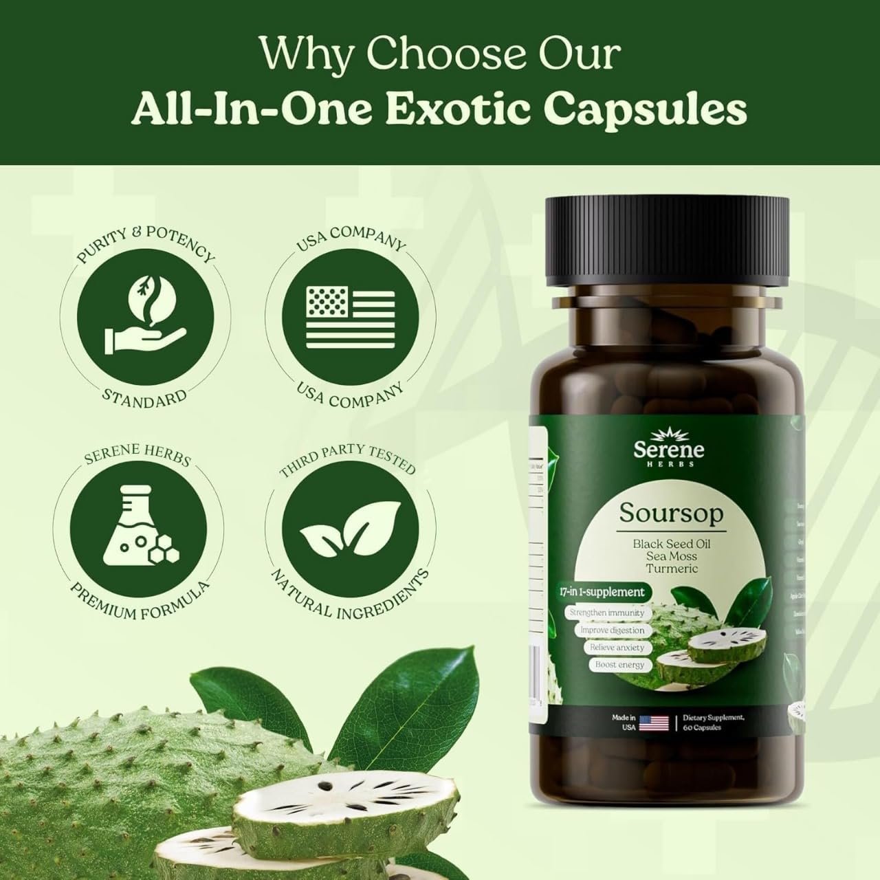 Serene Herbs 17-in-1 Sea Moss Capsules with Irish Seamoss, Black Seed Oil, Ashwagandha, Turmeric & Bladderwrack - Advanced Immunity, Energy & Gut Support - Natural Herbal Supplement - 60 Count - Image 5