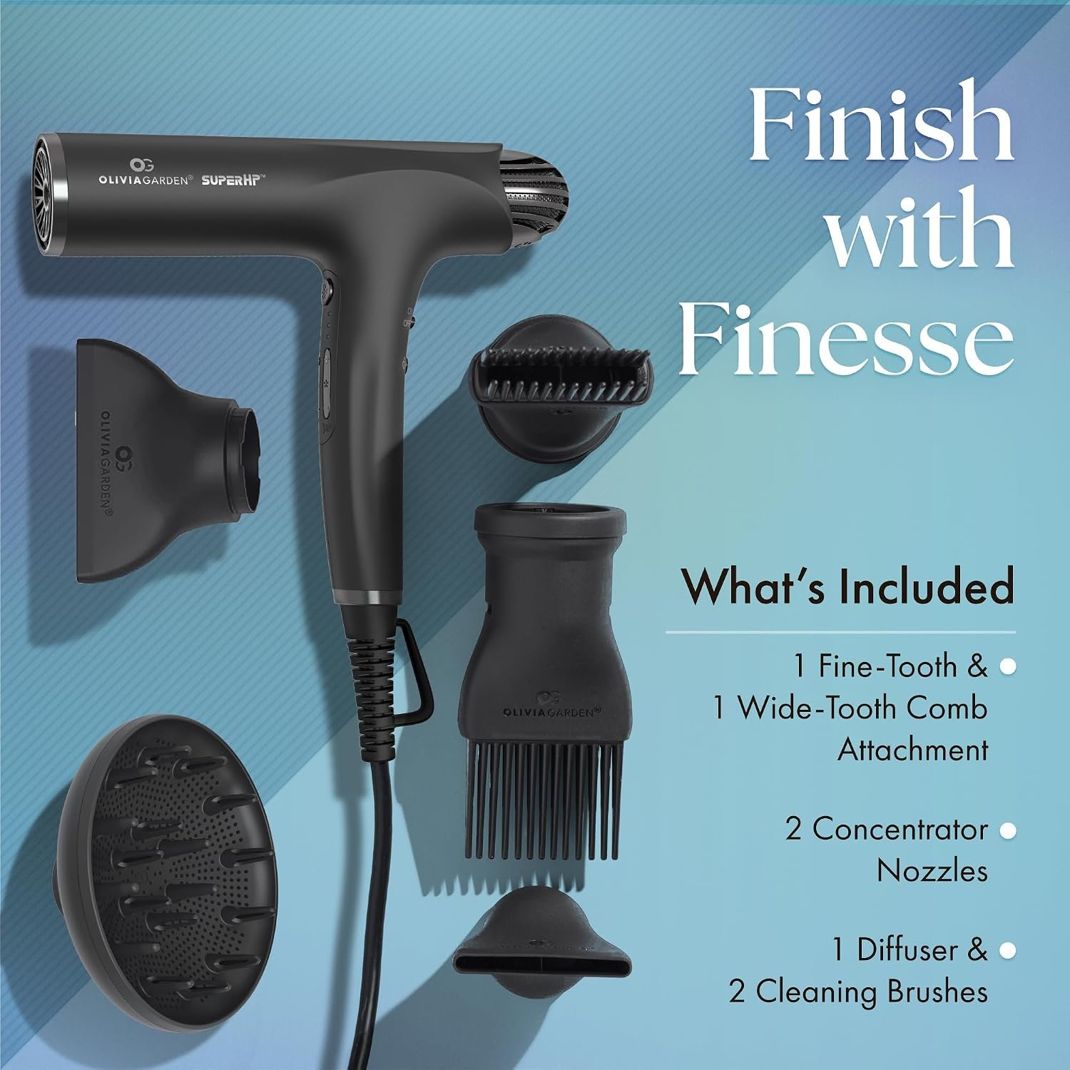 Olivia Garden 1875W SuperHP Professional Hair Dryer for All Hair Types - Quiet, Fast Drying Blow Dryer - Powerful Ionic Generator - 5 Attachments, Including 2 Comb and 1 Diffuser Attachments - Image 4