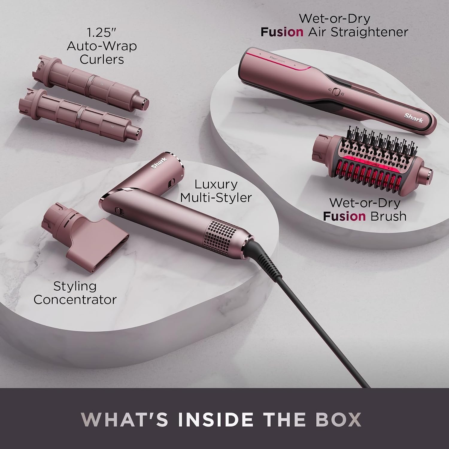 Shark FlexFusion Hair Straightener & Powerful Hair Dryer with Fusion Hair Brush, Ceramic Air Styler with Auto-Wrap Curlers & Concentrator, Ceramic Plates, Cosmic Blush HD641S - Image 3