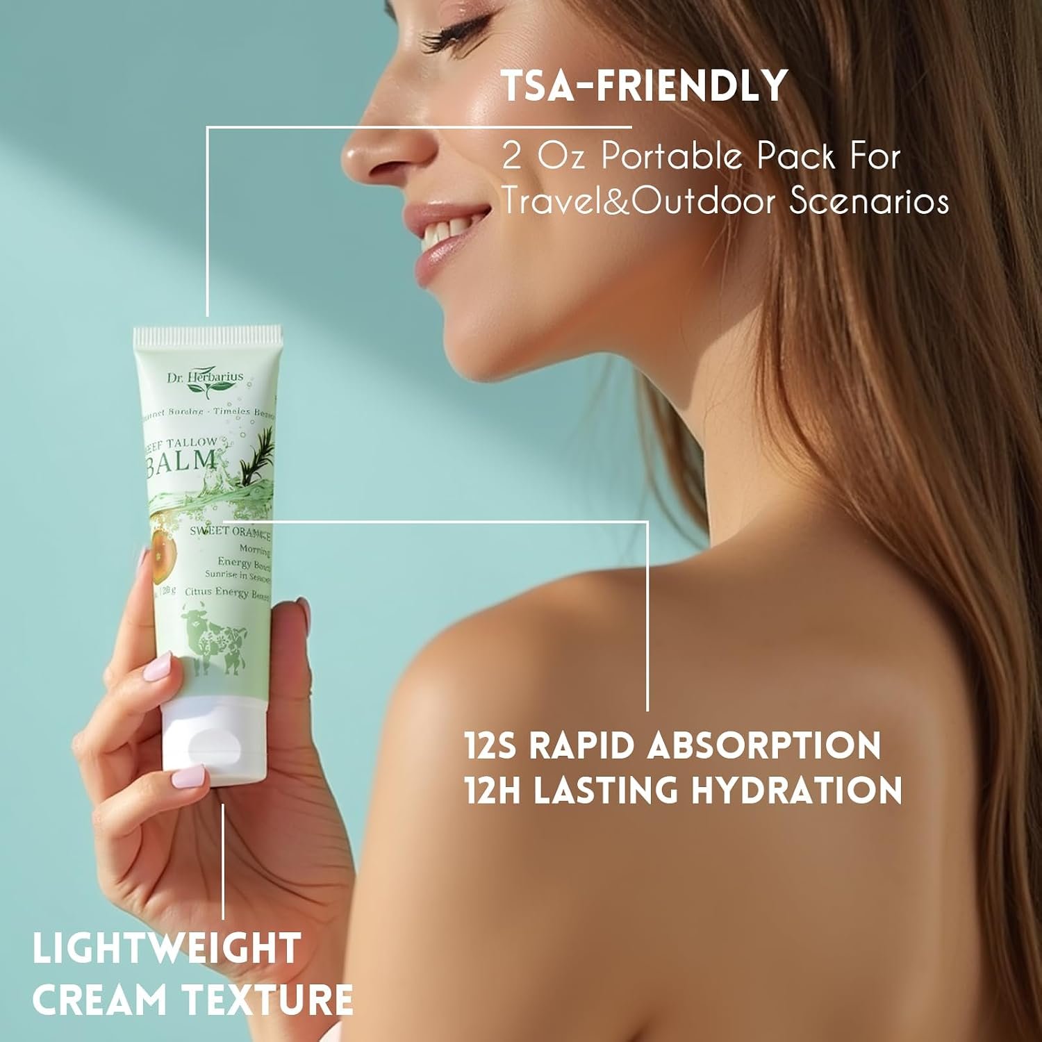 Beef Tallow for Skin —3 In 1 Travel Size Organic Tallow Face Moisturizer, Hand Lotion & Body Cream, Suitable for Dry & Wrinkled Skincare, 100% Natural, Deep Hydration, Sweet Orange, 2*1Oz. - Image 4