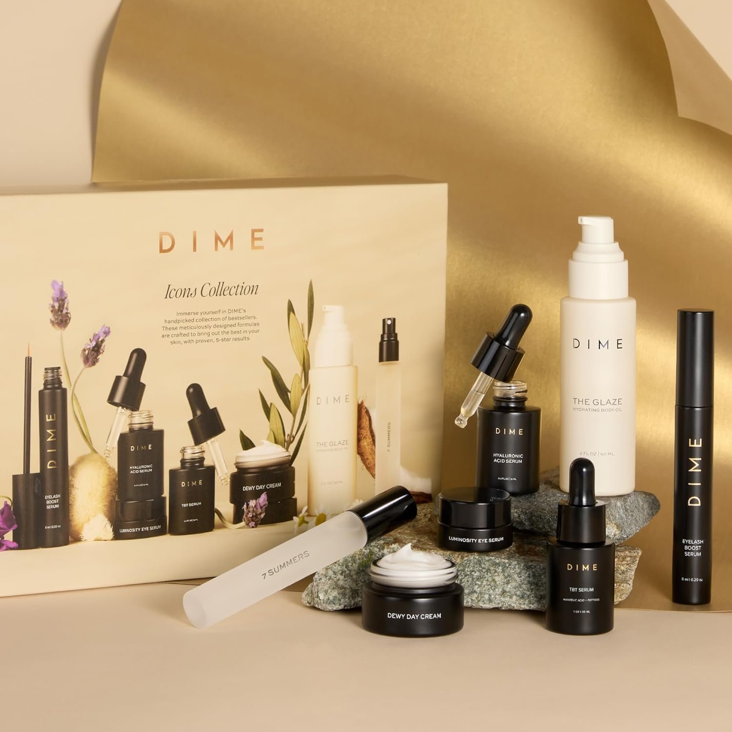 DIME Beauty Icons Collection - Travel Size Skincare Discovery Set with 7 Summers Perfume, Eyelash Boost Serum, Luminosity Eye, Glaze Body Oil, Hyaluronic Acid, Dewy Day Cream and TBT Serum - Image 6