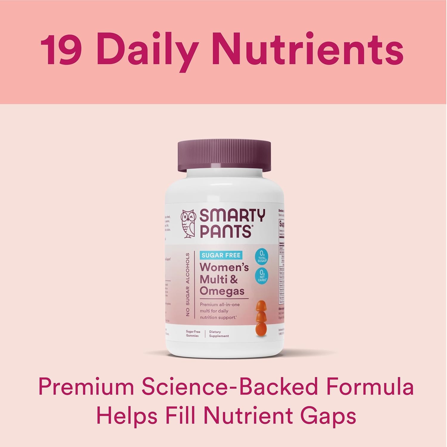 SmartyPants Women's Multivitamin Gummies, Sugar Free: Biotin, Methylfolate, Omega 3 (ALA), Vitamin D3, C, Vitamin B12, B6, A, K & Zinc, Inositol, Gluten Free, 60 Count (20 Day Supply) - Image 3