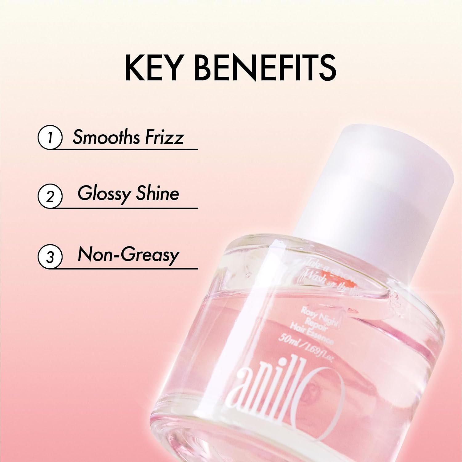 ANILLO Rosy Night Repair Hair Essence with Damask Rose Extract, Rosehip Oil, Peptide Complex for Dry, Damaged, Frizzy Hair - Musky Floral Scent, Vegan, Paraben-Free 50ml / 1.69 fl. Oz - Image 2