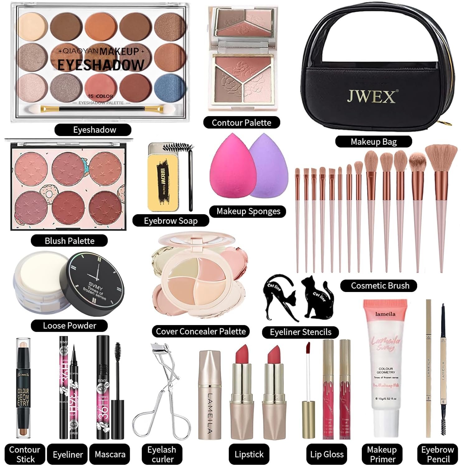34 Pcs All in One Makeup Kit for Women Full Kit, Makeup Sets Includes Eyeshadow Palette Contour Stick Eyebrow Soap Cosmetic Brush Set Makeup Gift Set for Women Teen (A203) - Image 2