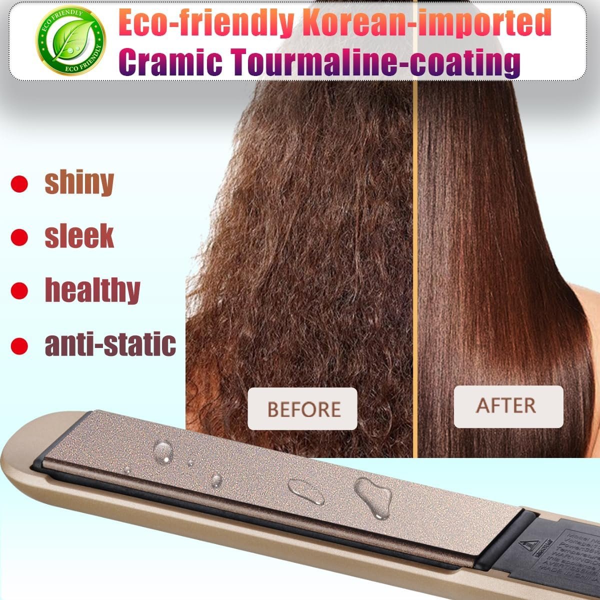 NITION Ceramic Tourmaline Hair Straighteners LCD Flat Iron MCH 10s Fast Heating Up. 1" 3D Floating Plate Healthy Smooth Home Straightening Tools. Travel Pouch. Dual Voltage. Elegant Gift Box - Image 2