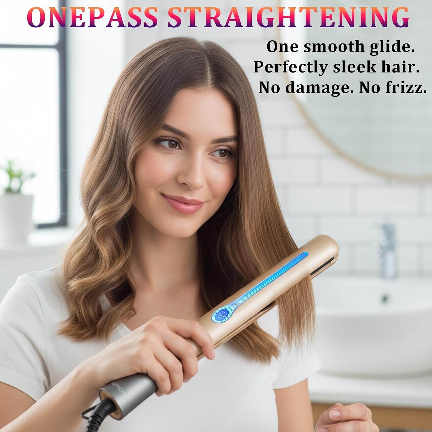 NITION Ceramic Tourmaline Hair Straighteners LCD Flat Iron MCH 10s Fast Heating Up. 1" 3D Floating Plate Healthy Smooth Home Straightening Tools. Travel Pouch. Dual Voltage. Elegant Gift Box - Image 3